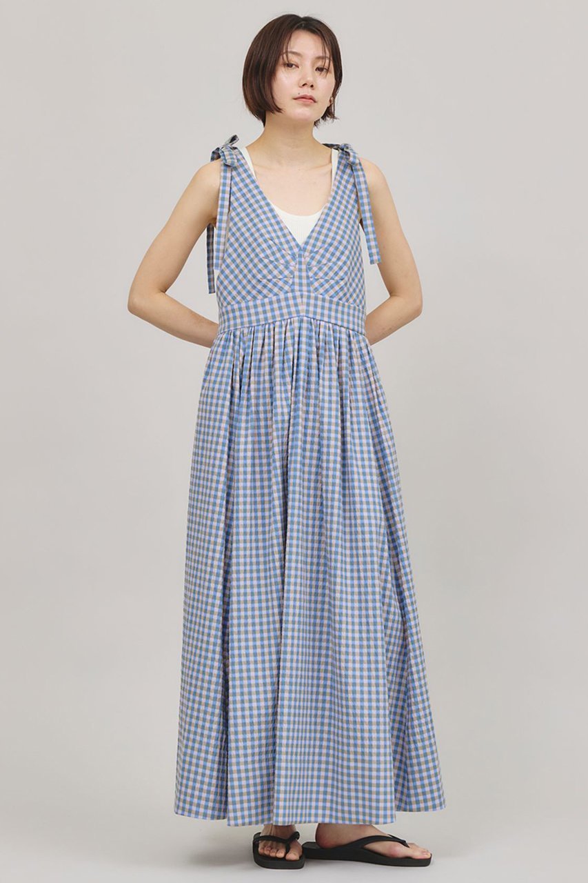 【カレンソロジー/Curensology】のギンガムチェックワンピース 人気、トレンドファッション・服の通販 founy(ファニー) 　ファッション　Fashion　レディースファッション　Fashion for Women　ワンピース　Dresses　チュニック　Tunic Tops & Dresses　エレガント 上品　Elegant　ギンガム　Gingham, Gingham Fabric　サマー　Summer, Summer Style　ストレッチ　Stretch, Stretchy Fabric　チェック　Check, Plaid, Tartan　チュニック　Tunic, Long Top　トレンド　Trend, Trending Now　ドレス　Dress, One-Piece　リボン　Ribbon, Bow　ロング　Long, Long-Length　日本製　Made In Japan　other-2|ID: prp329100004490718 ipo3291000000032811667