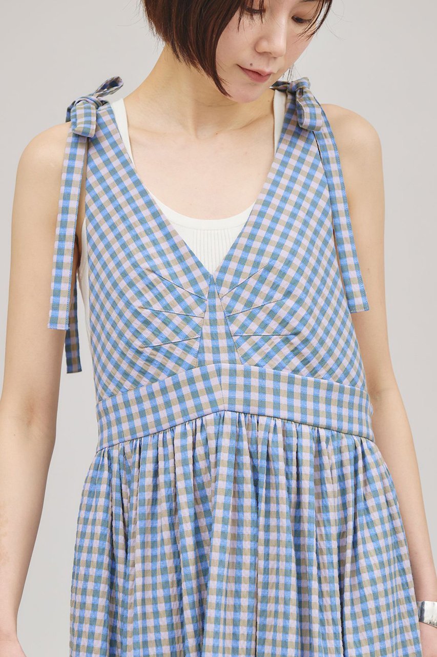 【カレンソロジー/Curensology】のギンガムチェックワンピース 人気、トレンドファッション・服の通販 founy(ファニー) 　ファッション　Fashion　レディースファッション　Fashion for Women　ワンピース　Dresses　チュニック　Tunic Tops & Dresses　エレガント 上品　Elegant　ギンガム　Gingham, Gingham Fabric　サマー　Summer, Summer Style　ストレッチ　Stretch, Stretchy Fabric　チェック　Check, Plaid, Tartan　チュニック　Tunic, Long Top　トレンド　Trend, Trending Now　ドレス　Dress, One-Piece　リボン　Ribbon, Bow　ロング　Long, Long-Length　日本製　Made In Japan　other-6|ID: prp329100004490718 ipo3291000000032811671