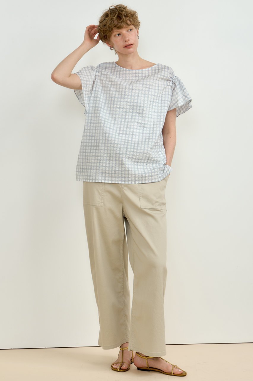 【ハウス オブ ロータス/HOUSE OF LOTUS】のサッカーギンガムチェックブラウス 人気、トレンドファッション・服の通販 founy(ファニー) 　ファッション　Fashion　レディースファッション　Fashion for Women　トップス・カットソー　Cut & Sew Tops　シャツ・ブラウス・オフィスカジュアル　Elegant Blouses & Button-Ups　ギャザー　Gathered, Ruffled　ショート　Short, Short Length　シンプル　Simple, Minimal　スリーブ　Sleeve, Long Sleeve / Short Sleeve　チェック　Check, Plaid, Tartan　プリント　Print, Printed Pattern　エレガント 上品　Elegant　夏　Summer　other-7|ID: prp329100004493340 ipo3291000000032806667
