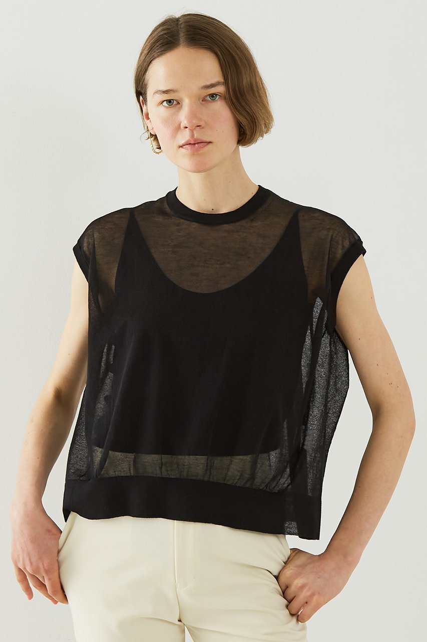 【デザイン ワークス/DESIGN WORKS】のシアーバックギャザープルオーバー 人気、トレンドファッション・服の通販 founy(ファニー) 　ファッション　Fashion　レディースファッション　Fashion for Women　トップス・カットソー　Cut & Sew Tops　ニット　Knit Tops & Sweaters　カジュアルプルオーバー・ニットトップス　Pullovers & Knit Tops / Casual Pullovers　キャミソール　Camisole, Spaghetti Strap Top　ギャザー　Gathered, Ruffled　シアー　Sheer, See-Through　タンク　Tank Top, Sleeveless Top　ファブリック　Fabric, Textile　フェミニン　Feminine, Girly　今季　This Season, Current Season　other-7|ID: prp329100004493401 ipo3291000000035371795