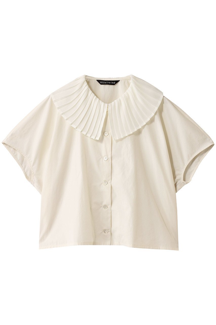 【ミズイロ インド/mizuiro ind】のpleats collar shirt シャツ インテリア・キッズ・メンズ・レディースファッション・服の通販 founy(ファニー) 　ファッション　Fashion　レディースファッション　Fashion for Women　トップス・カットソー　Cut & Sew Tops　シャツ・ブラウス・オフィスカジュアル　Elegant Blouses & Button-Ups　おすすめ　Recommended / Our Picks　クラシカル　Classical, Vintage-Inspired　ショート　Short, Short Length　スリーブ　Sleeve, Long Sleeve / Short Sleeve　ダウン　Down, Puffer　デニム　Denim, Jeans Material　ファブリック　Fabric, Textile　プリーツ　Pleats, Pleated　ボトム　Bottoms, Lower Wear　エレガント 上品　Elegant　ivory|ID: prp329100004494681 ipo3291000000032810608
