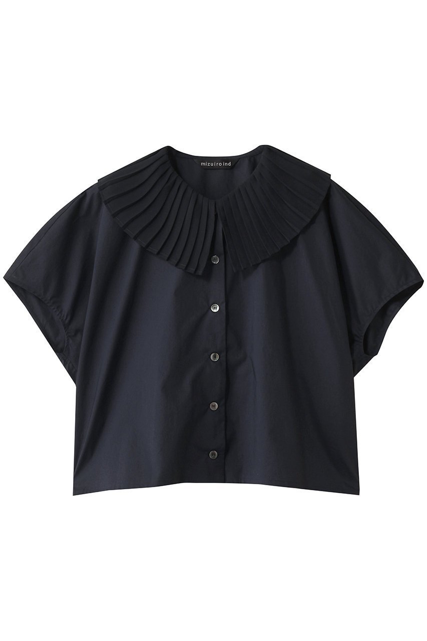 【ミズイロ インド/mizuiro ind】のpleats collar shirt シャツ インテリア・キッズ・メンズ・レディースファッション・服の通販 founy(ファニー) 　ファッション　Fashion　レディースファッション　Fashion for Women　トップス・カットソー　Cut & Sew Tops　シャツ・ブラウス・オフィスカジュアル　Elegant Blouses & Button-Ups　おすすめ　Recommended / Our Picks　クラシカル　Classical, Vintage-Inspired　ショート　Short, Short Length　スリーブ　Sleeve, Long Sleeve / Short Sleeve　ダウン　Down, Puffer　デニム　Denim, Jeans Material　ファブリック　Fabric, Textile　プリーツ　Pleats, Pleated　ボトム　Bottoms, Lower Wear　エレガント 上品　Elegant　navy|ID: prp329100004494681 ipo3291000000032810609