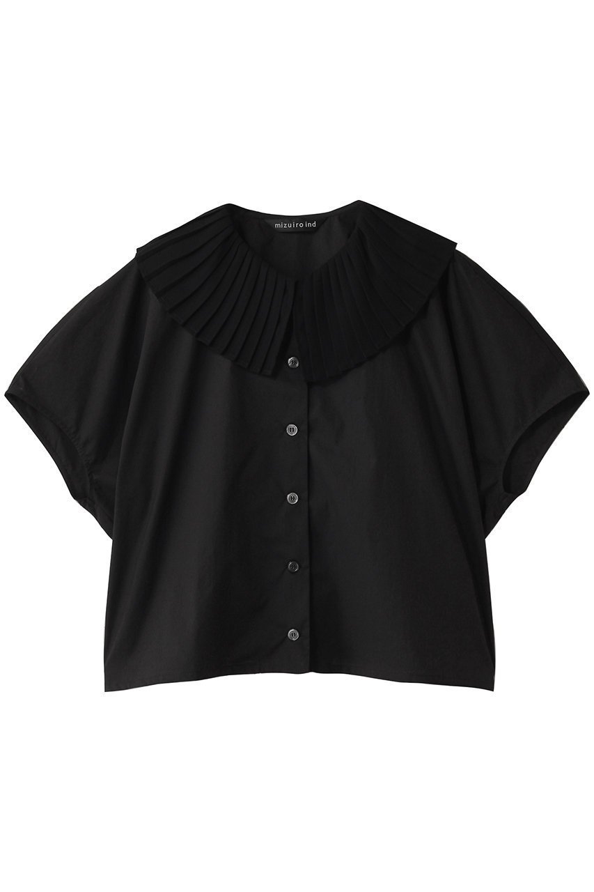 【ミズイロ インド/mizuiro ind】のpleats collar shirt シャツ インテリア・キッズ・メンズ・レディースファッション・服の通販 founy(ファニー) 　ファッション　Fashion　レディースファッション　Fashion for Women　トップス・カットソー　Cut & Sew Tops　シャツ・ブラウス・オフィスカジュアル　Elegant Blouses & Button-Ups　おすすめ　Recommended / Our Picks　クラシカル　Classical, Vintage-Inspired　ショート　Short, Short Length　スリーブ　Sleeve, Long Sleeve / Short Sleeve　ダウン　Down, Puffer　デニム　Denim, Jeans Material　ファブリック　Fabric, Textile　プリーツ　Pleats, Pleated　ボトム　Bottoms, Lower Wear　エレガント 上品　Elegant　black|ID: prp329100004494681 ipo3291000000032810610