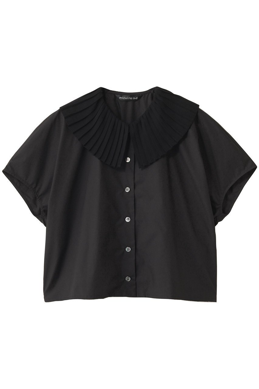【ミズイロ インド/mizuiro ind】のpleats collar shirt シャツ インテリア・キッズ・メンズ・レディースファッション・服の通販 founy(ファニー) 　ファッション　Fashion　レディースファッション　Fashion for Women　トップス・カットソー　Cut & Sew Tops　シャツ・ブラウス・オフィスカジュアル　Elegant Blouses & Button-Ups　おすすめ　Recommended / Our Picks　クラシカル　Classical, Vintage-Inspired　ショート　Short, Short Length　スリーブ　Sleeve, Long Sleeve / Short Sleeve　ダウン　Down, Puffer　デニム　Denim, Jeans Material　ファブリック　Fabric, Textile　プリーツ　Pleats, Pleated　ボトム　Bottoms, Lower Wear　エレガント 上品　Elegant　blackA|ID: prp329100004494681 ipo3291000000032810612