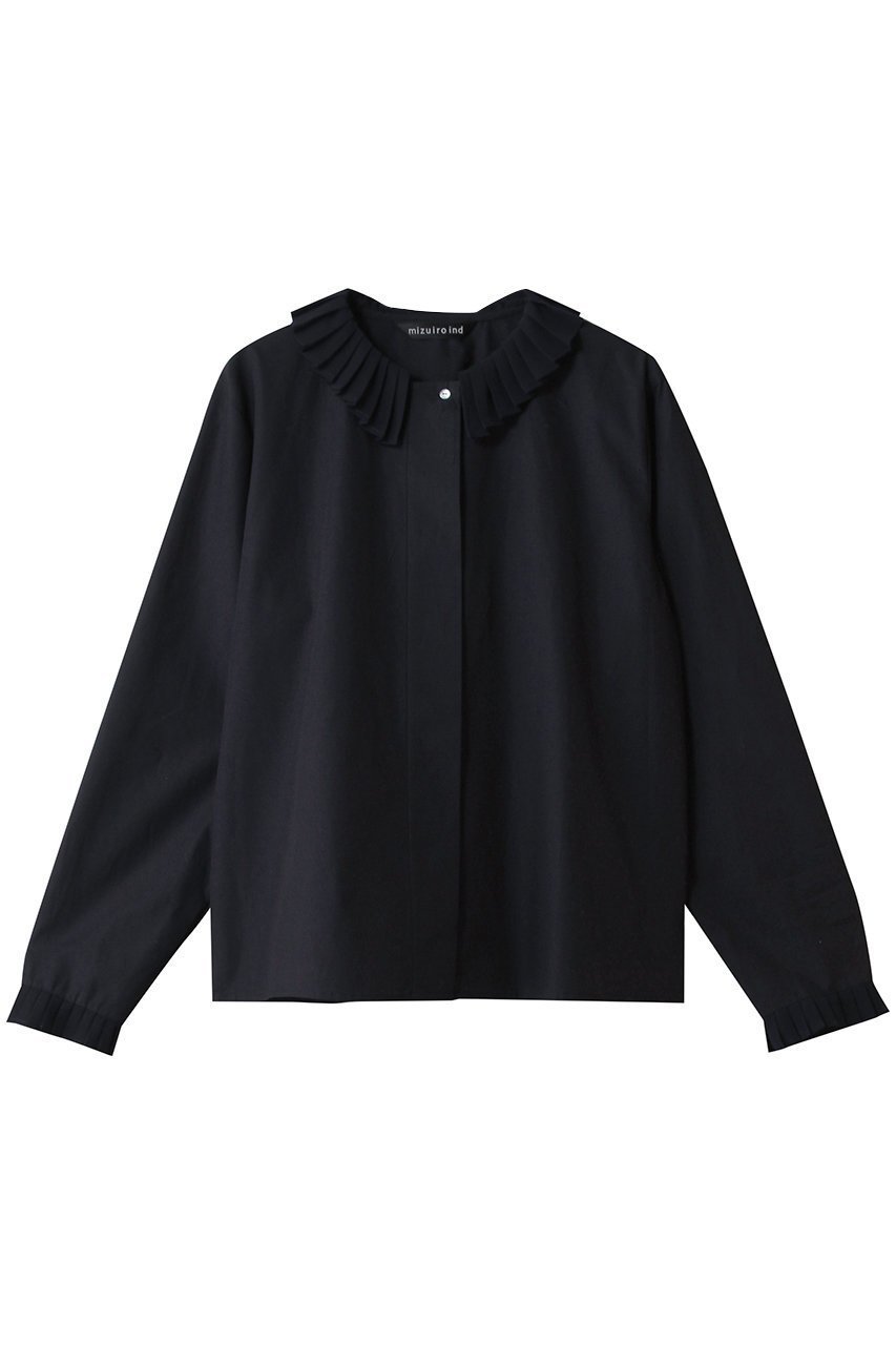 【ミズイロ インド/mizuiro ind】のpleats collar shirt シャツ インテリア・キッズ・メンズ・レディースファッション・服の通販 founy(ファニー) 　ファッション　Fashion　レディースファッション　Fashion for Women　トップス・カットソー　Cut & Sew Tops　シャツ・ブラウス・オフィスカジュアル　Elegant Blouses & Button-Ups　スウェット / スエット　Sweatshirt, Sweatwear　スリーブ　Sleeve, Long Sleeve / Short Sleeve　フロント　Front, Front Design　プリーツ　Pleats, Pleated　ロング　Long, Long-Length　エレガント 上品　Elegant　新作・新入荷　New Arrivals / New In　navy|ID: prp329100004494681 ipo3291000000034735217