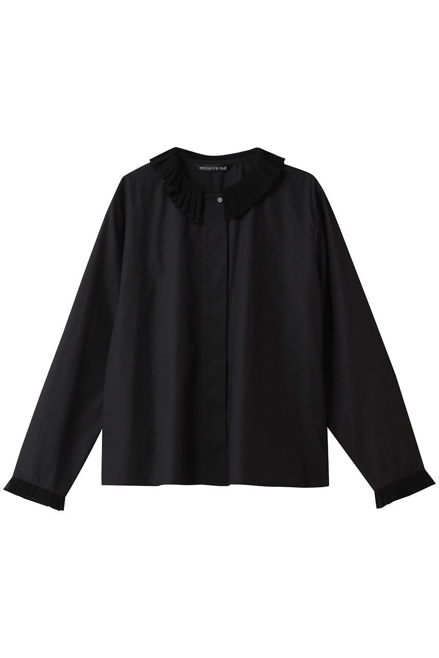 【ミズイロ インド/mizuiro ind】のpleats collar shirt シャツ インテリア・キッズ・メンズ・レディースファッション・服の通販 founy(ファニー) 　ファッション　Fashion　レディースファッション　Fashion for Women　トップス・カットソー　Cut & Sew Tops　シャツ・ブラウス・オフィスカジュアル　Elegant Blouses & Button-Ups　スウェット / スエット　Sweatshirt, Sweatwear　スリーブ　Sleeve, Long Sleeve / Short Sleeve　フロント　Front, Front Design　プリーツ　Pleats, Pleated　ロング　Long, Long-Length　エレガント 上品　Elegant　新作・新入荷　New Arrivals / New In　black|ID: prp329100004494681 ipo3291000000034735219