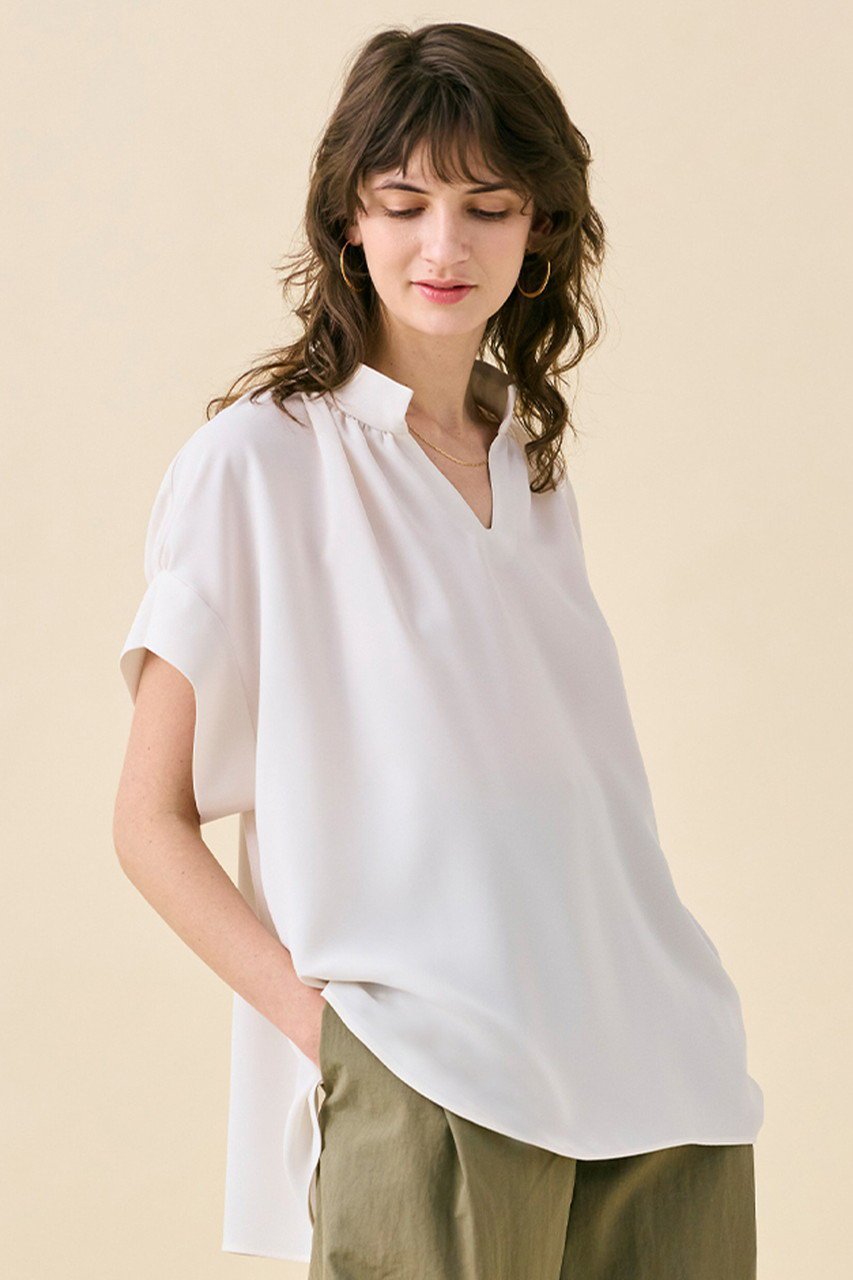 【ベイジ,/BEIGE,】のCELOSIA(セロシア)/スキッパーブラウス(ウォッシャブル対応) 人気、トレンドファッション・服の通販 founy(ファニー) 　ファッション　Fashion　レディースファッション　Fashion for Women　トップス・カットソー　Cut & Sew Tops　シャツ・ブラウス・オフィスカジュアル　Elegant Blouses & Button-Ups　ウォッシャブル　Machine Washable　エレガント 上品　Elegant　ギャザー　Gathered, Ruffled　ショート　Short, Short Length　スキッパー　Skipper, Open Collar　スリーブ　Sleeve, Long Sleeve / Short Sleeve　デコルテ　Décolleté, Neckline　バランス　Balance, Style Balance　other-7|ID: prp329100004494706 ipo3291000000032838417