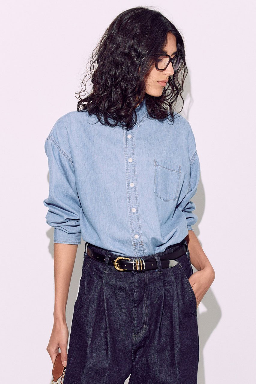 【ブリル/BRILL】のダンガリーシャツ 人気、トレンドファッション・服の通販 founy(ファニー) 　ファッション　Fashion　レディースファッション　Fashion for Women　トップス・カットソー　Cut & Sew Tops　シャツ・ブラウス・オフィスカジュアル　Elegant Blouses & Button-Ups　スリーブ　Sleeve, Long Sleeve / Short Sleeve　デニム　Denim, Jeans Material　フロント　Front, Front Design　ボトム　Bottoms, Lower Wear　ロング　Long, Long-Length　ヴィンテージ　Vintage Style　 other-1|ID: prp329100004494724 ipo3291000000035969433