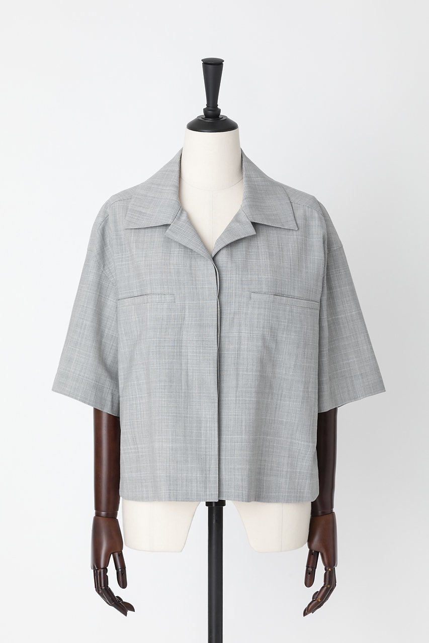 【オーヴィル/EAUVIRE】のボクシーシルエットシャツ インテリア・キッズ・メンズ・レディースファッション・服の通販 founy(ファニー) 　ファッション　Fashion　レディースファッション　Fashion for Women　トップス・カットソー　Cut & Sew Tops　シャツ・ブラウス・オフィスカジュアル　Elegant Blouses & Button-Ups　ショート　Short, Short Length　ストレッチ　Stretch, Stretchy Fabric　スリーブ　Sleeve, Long Sleeve / Short Sleeve　バランス　Balance, Style Balance　羽織　Haori, Light Jacket　ライトグレー|ID: prp329100004496048 ipo3291000000032909734