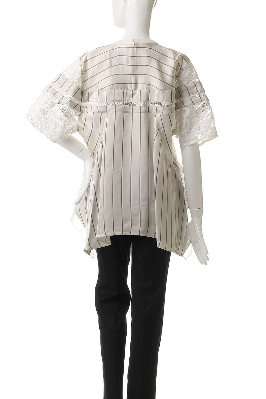 【スリーワン フィリップリム/3.1 Phillip Lim】のコード刺しゅう レース フリル STRIPE ショートスリーブトップス 人気、トレンドファッション・服の通販 founy(ファニー) 　ファッション　Fashion　レディースファッション　Fashion for Women　トップス・カットソー　Cut & Sew Tops　シャツ・ブラウス・オフィスカジュアル　Elegant Blouses & Button-Ups　ショート　Short, Short Length　スタイリッシュ　Stylish, Fashionable　ストライプ　Stripe, Striped Pattern　スリーブ　Sleeve, Long Sleeve / Short Sleeve　フェミニン　Feminine, Girly　フリル　Frill, Ruffle　レース　Lace, Lace Fabric　other-4|ID: prp329100004496068 ipo3291000000032909694