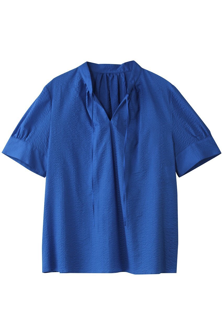 【アルアバイル/allureville】のリップルスタンドカラーブラウス インテリア・キッズ・メンズ・レディースファッション・服の通販 founy(ファニー) 　ファッション　Fashion　レディースファッション　Fashion for Women　トップス・カットソー　Cut & Sew Tops　シャツ・ブラウス・オフィスカジュアル　Elegant Blouses & Button-Ups　ショート　Short, Short Length　シンプル　Simple, Minimal　スキッパー　Skipper, Open Collar　スリーブ　Sleeve, Long Sleeve / Short Sleeve　エレガント 上品　Elegant　再入荷　Restock / Back in Stock　夏　Summer　ブルー|ID: prp329100004496110 ipo3291000000032707454