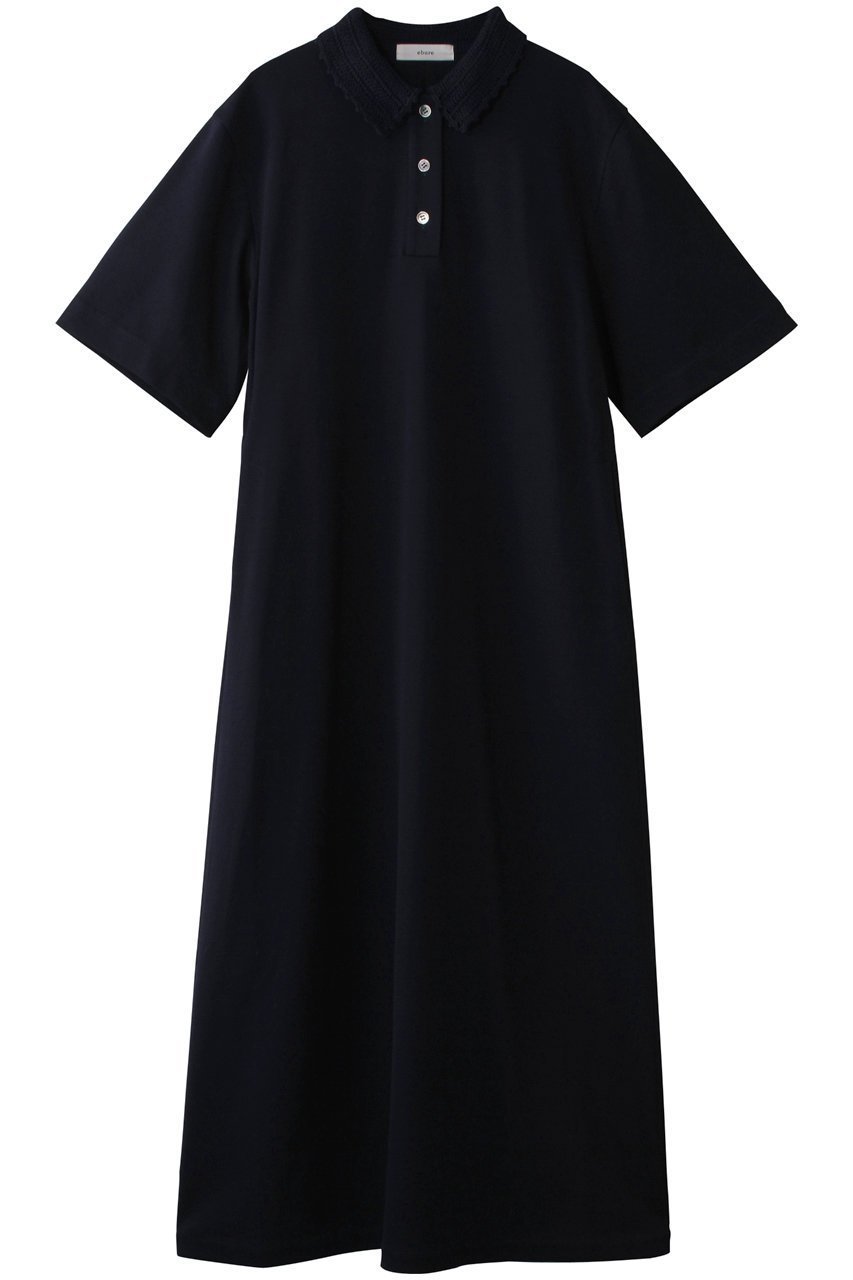 【エブール/ebure】のクロシェパーツカノコ ポロカラーワンピース インテリア・キッズ・メンズ・レディースファッション・服の通販 founy(ファニー) 　ファッション　Fashion　レディースファッション　WOMEN　ワンピース　Dress　チュニック　Tunic　かぎ針　Crochet　ダブル　Double　チュニック　Tunic　フレア　Flare　リラックス　Relax　NEW・新作・新着・新入荷　New Arrivals　ネイビー|ID: prp329100004497573 ipo3291000000031728258