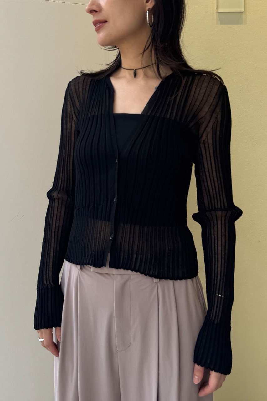 【スタニングルアー/STUNNING LURE】のrシアーリブVネックカーディガン 人気、トレンドファッション・服の通販 founy(ファニー) 　ファッション　Fashion　レディースファッション　Fashion for Women　トップス・カットソー　Cut & Sew Tops　ニット　Knit Tops & Sweaters　カーディガン・羽織り　Layered Style Cardigans　Vネックトップス　V-Neck Tops / V-Cut Neckline Shirts　カーディガン　Cardigan, Knitwear　シアー　Sheer, See-Through　シンプル　Simple, Minimal　デコルテ　Décolleté, Neckline　エレガント 上品　Elegant　切替　Switching, Contrast Panel　other-8|ID: prp329100004497587 ipo3291000000032792702