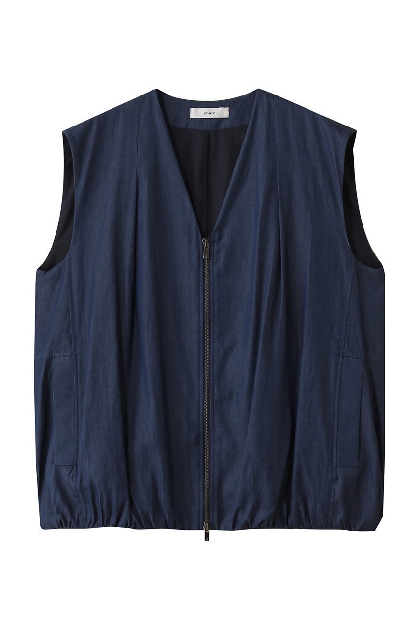 【エブール/ebure】の【店舗限定】ダンガリーライトコットン デニムブルゾンライクジレ インテリア・キッズ・メンズ・レディースファッション・服の通販 founy(ファニー) 　ファッション　Fashion　レディースファッション　Fashion for Women　アウター　Coat / Outerwear Collection　レディースジャケット・軽アウター　Jackets　ブルゾンジャケット・スポーティアウター　Blouson Jackets　ジャケット　Jacket, Outerwear　スピンドル　Spindle, Drawcord　デニム　Denim, Jeans Material　バルーン　Balloon, Balloon Silhouette　ベスト　Vest, Waistcoat　ボトム　Bottoms, Lower Wear　エレガント 上品　Elegant　再入荷　Restock / Back in Stock　インディゴ|ID: prp329100004497603 ipo3291000000032629973