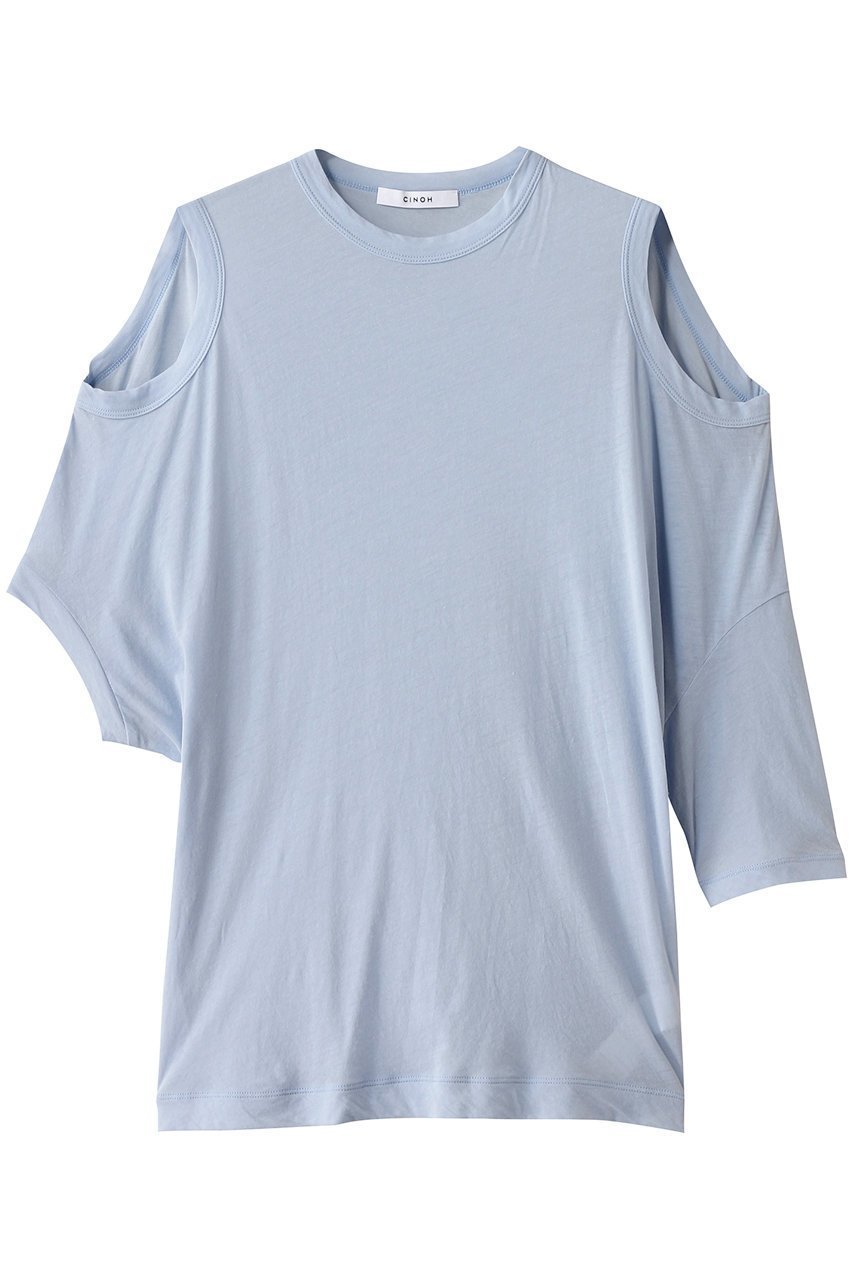 【チノ/CINOH】のSHEF オープンショルダーTシャツ インテリア・キッズ・メンズ・レディースファッション・服の通販 founy(ファニー) 　ファッション　Fashion　レディースファッション　Fashion for Women　トップス・カットソー　Cut & Sew Tops　シャツ・ブラウス・オフィスカジュアル　Elegant Blouses & Button-Ups　ロングTシャツ・Tシャツ　Longline T-Shirts & Tees　カットソー・ベーシックTシャツ　Cut-and-Sewn Tops / Stretch Tees & Basics　なめらか　Smooth, Silky Texture　インド　Indian Textile　ショルダー　Shoulder, Shoulder Strap　ショート　Short, Short Length　スリーブ　Sleeve, Long Sleeve / Short Sleeve　ドレープ　Drape, Draping Fabric　エレガント 上品　Elegant　吸水　Absorbent, Quick-Dry　夏　Summer　定番　Standard, Basic Item　サックス|ID: prp329100004497669 ipo3291000000032811324