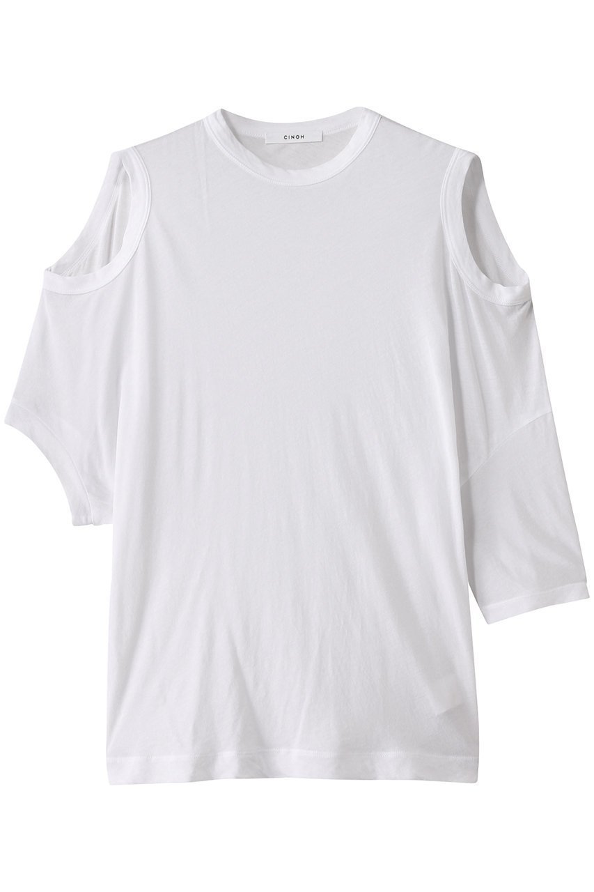 【チノ/CINOH】のSHEF オープンショルダーTシャツ インテリア・キッズ・メンズ・レディースファッション・服の通販 founy(ファニー) 　ファッション　Fashion　レディースファッション　Fashion for Women　トップス・カットソー　Cut & Sew Tops　シャツ・ブラウス・オフィスカジュアル　Elegant Blouses & Button-Ups　ロングTシャツ・Tシャツ　Longline T-Shirts & Tees　カットソー・ベーシックTシャツ　Cut-and-Sewn Tops / Stretch Tees & Basics　なめらか　Smooth, Silky Texture　インド　Indian Textile　ショルダー　Shoulder, Shoulder Strap　ショート　Short, Short Length　スリーブ　Sleeve, Long Sleeve / Short Sleeve　ドレープ　Drape, Draping Fabric　エレガント 上品　Elegant　吸水　Absorbent, Quick-Dry　夏　Summer　定番　Standard, Basic Item　ホワイト|ID: prp329100004497669 ipo3291000000032811325