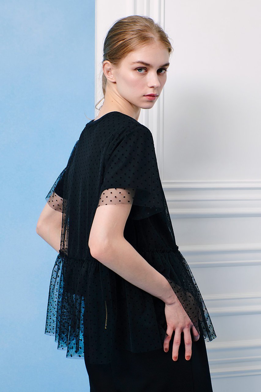 【アルアバイル/allureville】の【Loulou Willoughby】チュールレイヤードT 人気、トレンドファッション・服の通販 founy(ファニー) 　ファッション　Fashion　レディースファッション　WOMEN　トップス・カットソー　Tops/Tshirt　シャツ/ブラウス　Shirts/Blouses　ロング / Tシャツ　T-Shirts　カットソー　Cut and Sewn　ショート　Short　スリーブ　Sleeve　チュール　Tulle　ドット　Dot　フェミニン　Feminine　other-8|ID: prp329100004497687 ipo3291000000032037255