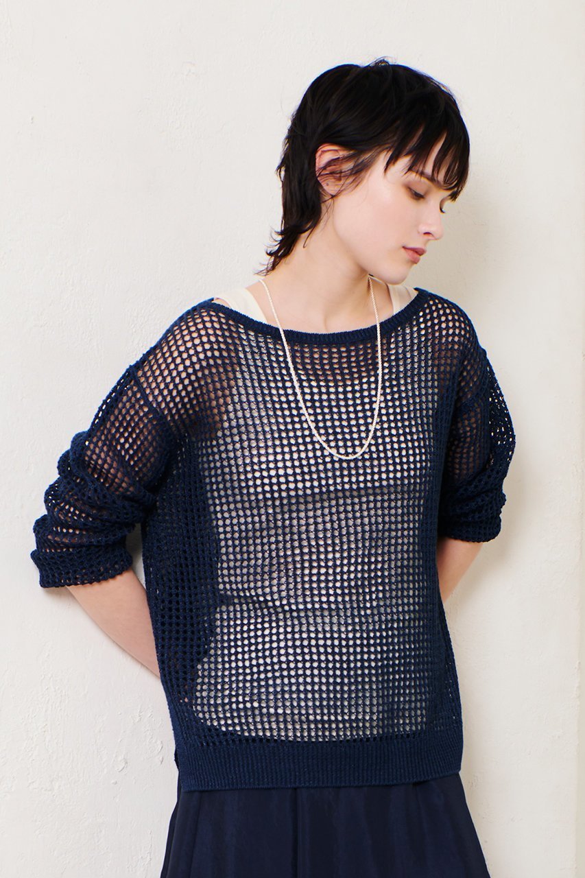 【アルアバイル/allureville】のリネンコードメッシュプルオーバー 人気、トレンドファッション・服の通販 founy(ファニー) 　ファッション　Fashion　レディースファッション　Fashion for Women　トップス・カットソー　Cut & Sew Tops　ニット　Knit Tops & Sweaters　カジュアルプルオーバー・ニットトップス　Pullovers & Knit Tops / Casual Pullovers　インナー　Innerwear　スリット　Slit, Slit Detail　ヘムライン　Hemline, Bottom Cut　メッシュ　Mesh, Net Fabric　リネン　Linen, Linen Fabric　再入荷　Restock / Back in Stock　夏　Summer　春　Spring　S/S・春夏　SS, Spring/Summer, Warm Season　other-7|ID: prp329100004497688 ipo3291000000035054353