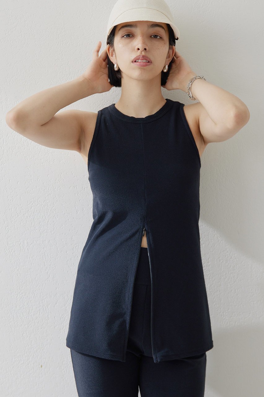 【ウィムガゼット/Whim Gazette】の〈水着〉タンクトップ インテリア・キッズ・メンズ・レディースファッション・服の通販 founy(ファニー) 　ファッション　Fashion　レディースファッション　Ladies' Fashion Online　水着　Swimwear　水着　Swimwear　アメリカン　American　イタリア　Italy　ストレッチ　Stretch　スポーツ　Sports　スリット　Slit　スリーブ　Sleeve　タンク　Tank　フロント　Front　夏　Summer　水着　Swimsuit　ブラック|ID: prp329100004497694 ipo3291000000032523718
