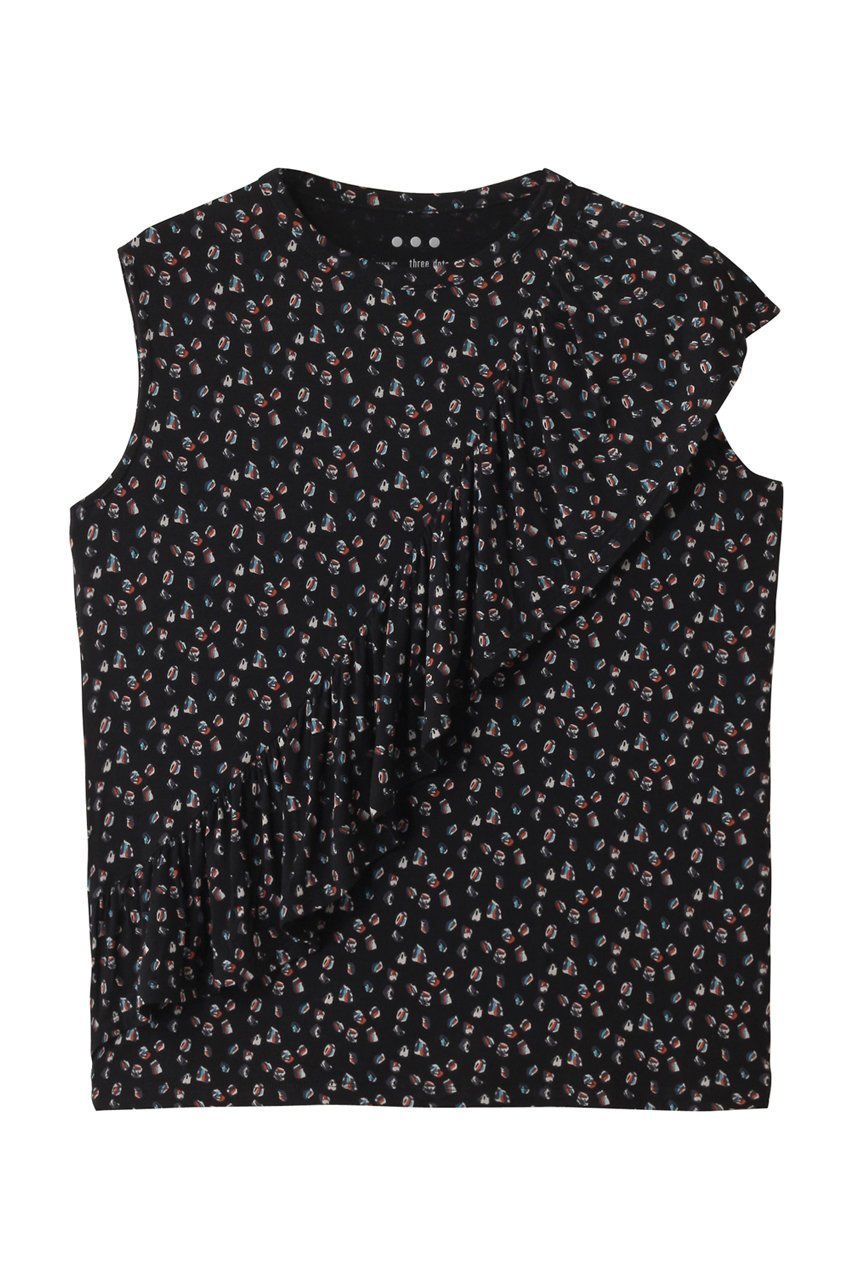 【スリー ドッツ/three dots】のトラベルライン ラッフルタンク インテリア・キッズ・メンズ・レディースファッション・服の通販 founy(ファニー) 　ファッション　Fashion　レディースファッション　Fashion for Women　トップス・カットソー　Cut & Sew Tops　キャミソール&ノースリーブ　Camisoles & Sleeveless Tops　シャツ・ブラウス・オフィスカジュアル　Elegant Blouses & Button-Ups　ロングTシャツ・Tシャツ　Longline T-Shirts & Tees　カットソー・ベーシックTシャツ　Cut-and-Sewn Tops / Stretch Tees & Basics　おすすめ　Recommended / Our Picks　キャミソール　Camisole, Spaghetti Strap Top　セットアップ　Set-Up, Coordinated Outfit　タンク　Tank Top, Sleeveless Top　トラベル　Travel, Travel Gear　フロント　Front, Front Design　ラッフル　Ruffle, Frill　ブラックマルチ|ID: prp329100004497711 ipo3291000000032849952