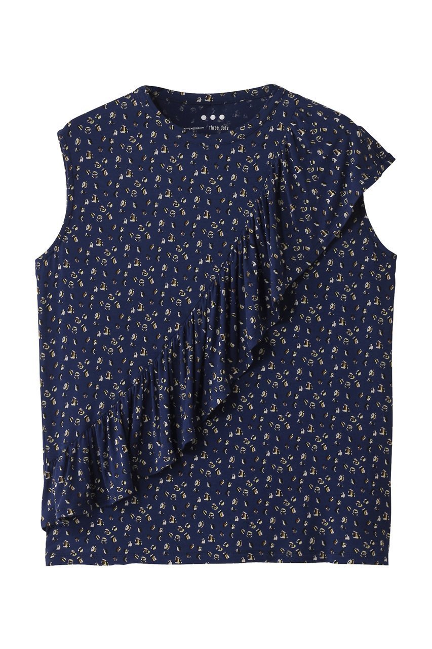 【スリー ドッツ/three dots】のトラベルライン ラッフルタンク インテリア・キッズ・メンズ・レディースファッション・服の通販 founy(ファニー) 　ファッション　Fashion　レディースファッション　Fashion for Women　トップス・カットソー　Cut & Sew Tops　キャミソール&ノースリーブ　Camisoles & Sleeveless Tops　シャツ・ブラウス・オフィスカジュアル　Elegant Blouses & Button-Ups　ロングTシャツ・Tシャツ　Longline T-Shirts & Tees　カットソー・ベーシックTシャツ　Cut-and-Sewn Tops / Stretch Tees & Basics　おすすめ　Recommended / Our Picks　キャミソール　Camisole, Spaghetti Strap Top　セットアップ　Set-Up, Coordinated Outfit　タンク　Tank Top, Sleeveless Top　トラベル　Travel, Travel Gear　フロント　Front, Front Design　ラッフル　Ruffle, Frill　ブルーマルチ|ID: prp329100004497711 ipo3291000000035508541