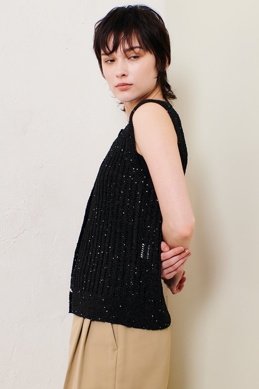 【アルアバイル/allureville】のスパンコールメッシュプルオーバー 人気、トレンドファッション・服の通販 founy(ファニー) 　ファッション　Fashion　レディースファッション　Fashion for Women　トップス・カットソー　Cut & Sew Tops　ニット　Knit Tops & Sweaters　カジュアルプルオーバー・ニットトップス　Pullovers & Knit Tops / Casual Pullovers　おすすめ　Recommended / Our Picks　スパンコール　Sequins, Sequin Embellishment　タンク　Tank Top, Sleeveless Top　フロント　Front, Front Design　メッシュ　Mesh, Net Fabric　other-4|ID: prp329100004499272 ipo3291000000032707534