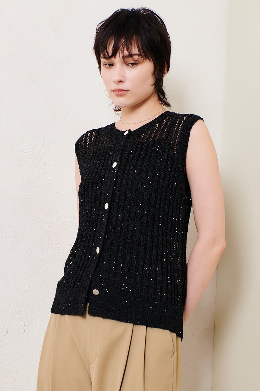 【アルアバイル/allureville】のスパンコールメッシュプルオーバー 人気、トレンドファッション・服の通販 founy(ファニー) 　ファッション　Fashion　レディースファッション　Fashion for Women　トップス・カットソー　Cut & Sew Tops　ニット　Knit Tops & Sweaters　カジュアルプルオーバー・ニットトップス　Pullovers & Knit Tops / Casual Pullovers　おすすめ　Recommended / Our Picks　スパンコール　Sequins, Sequin Embellishment　タンク　Tank Top, Sleeveless Top　フロント　Front, Front Design　メッシュ　Mesh, Net Fabric　再入荷　Restock / Back in Stock　other-3|ID: prp329100004499272 ipo3291000000035055098