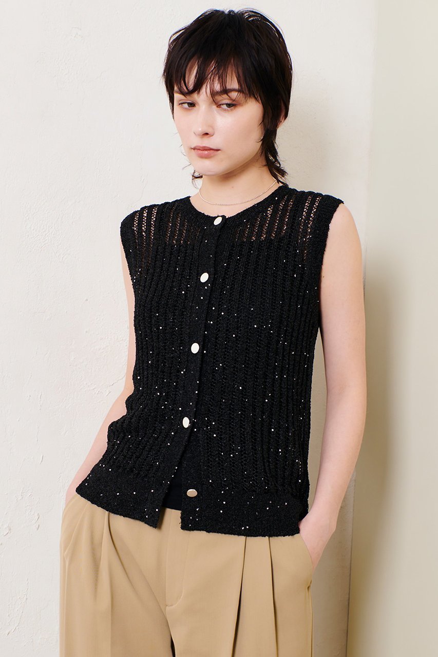 【アルアバイル/allureville】のスパンコールメッシュプルオーバー 人気、トレンドファッション・服の通販 founy(ファニー) 　ファッション　Fashion　レディースファッション　Fashion for Women　トップス・カットソー　Cut & Sew Tops　ニット　Knit Tops & Sweaters　カジュアルプルオーバー・ニットトップス　Pullovers & Knit Tops / Casual Pullovers　おすすめ　Recommended / Our Picks　スパンコール　Sequins, Sequin Embellishment　タンク　Tank Top, Sleeveless Top　フロント　Front, Front Design　メッシュ　Mesh, Net Fabric　再入荷　Restock / Back in Stock　other-6|ID: prp329100004499272 ipo3291000000035055101