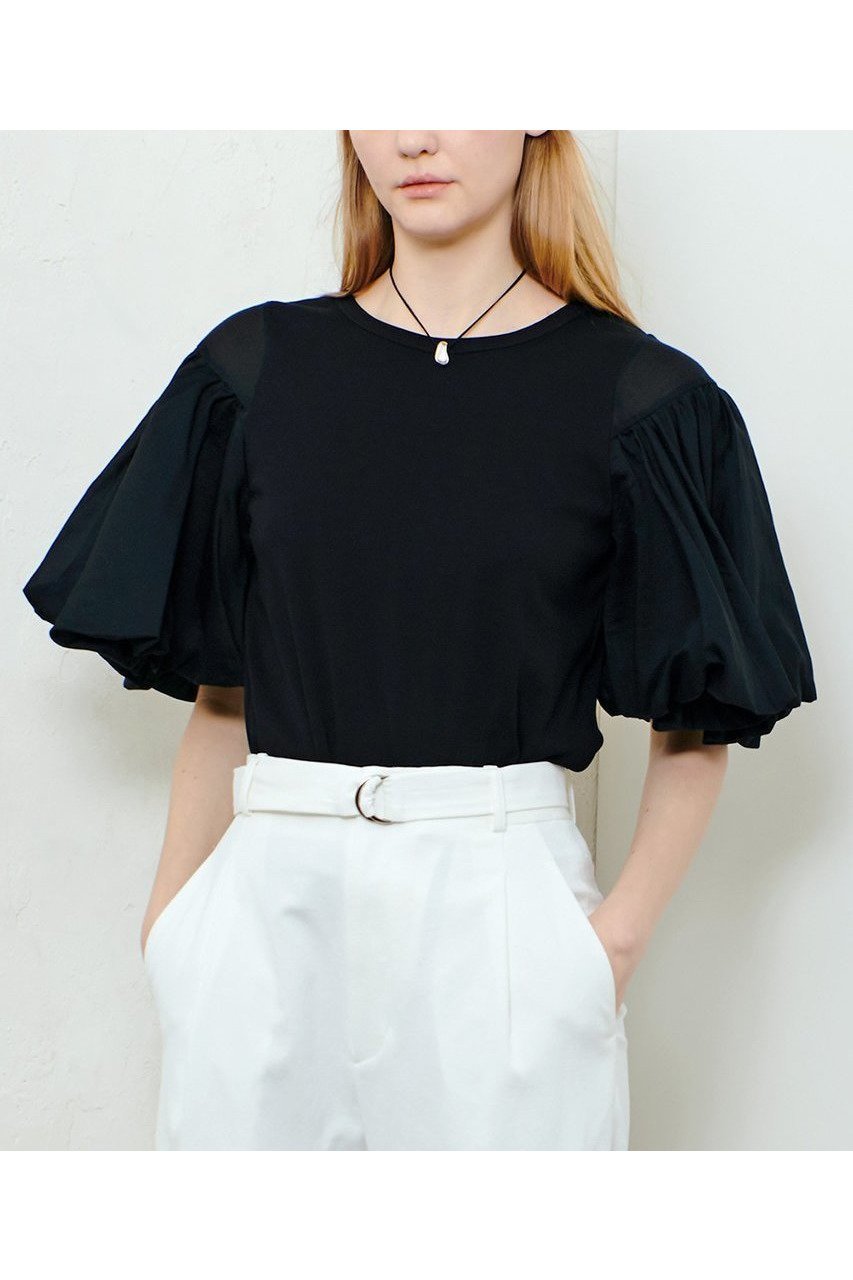 【アルアバイル/allureville】のフライスコンビボリュームスリーブプルオーバー 人気、トレンドファッション・服の通販 founy(ファニー) 　ファッション　Fashion　レディースファッション　Fashion for Women　トップス・カットソー　Cut & Sew Tops　シャツ・ブラウス・オフィスカジュアル　Elegant Blouses & Button-Ups　ロングTシャツ・Tシャツ　Longline T-Shirts & Tees　カジュアルプルオーバー・ニットトップス　Pullovers & Knit Tops / Casual Pullovers　カットソー・ベーシックTシャツ　Cut-and-Sewn Tops / Stretch Tees & Basics　ボリューム袖・フリルスリーブブラウス　Voluminous & Ruffle Sleeves / Puffy Sleeve Tops　カーディガン　Cardigan, Knitwear　ギャザー　Gathered, Ruffled　シアー　Sheer, See-Through　ショート　Short, Short Length　スリーブ　Sleeve, Long Sleeve / Short Sleeve　再入荷　Restock / Back in Stock　other-6|ID: prp329100004499273 ipo3291000000032684996