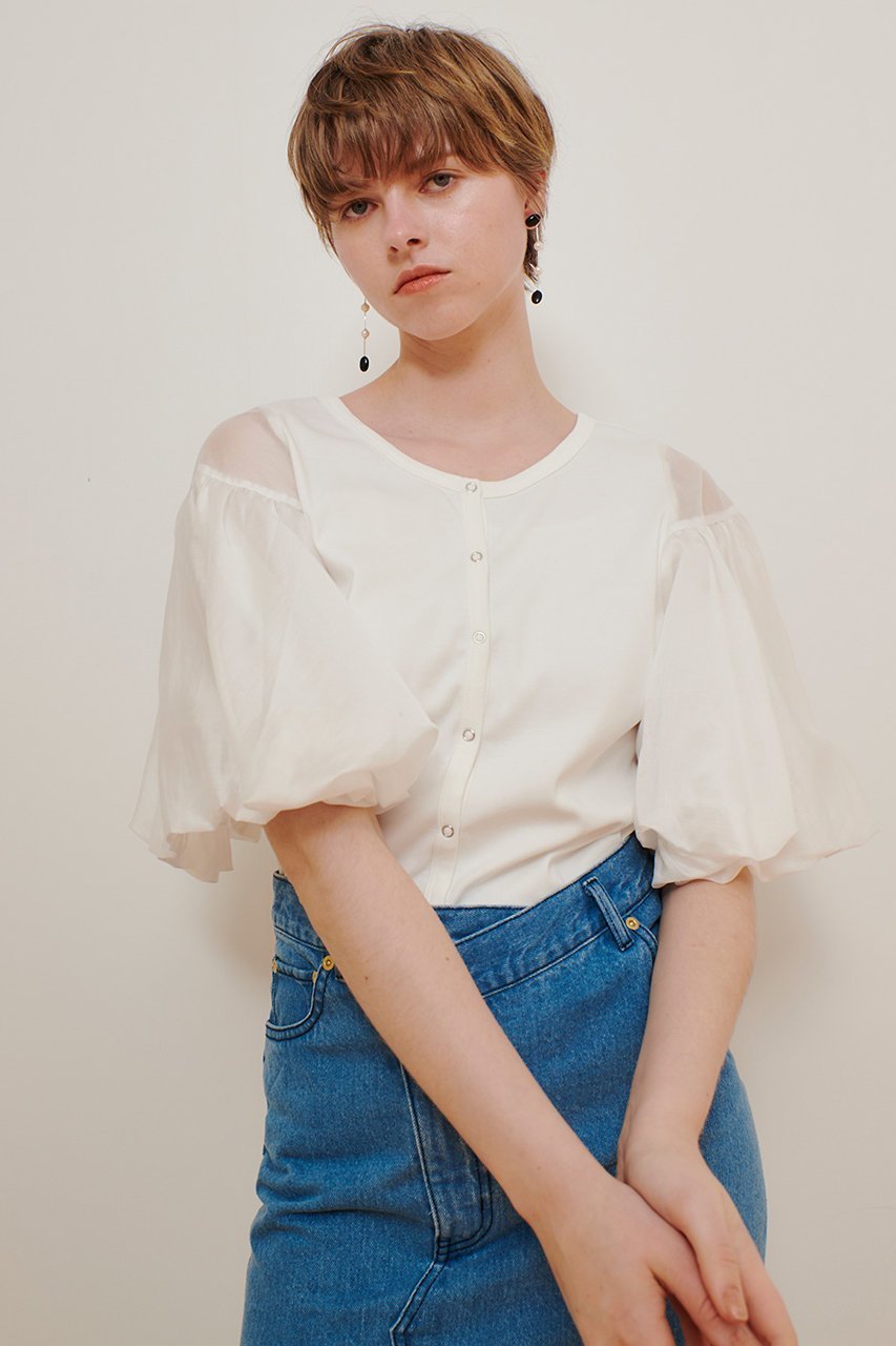 【アルアバイル/allureville】のフライスコンビボリュームスリーブプルオーバー 人気、トレンドファッション・服の通販 founy(ファニー) 　ファッション　Fashion　レディースファッション　Fashion for Women　トップス・カットソー　Cut & Sew Tops　シャツ・ブラウス・オフィスカジュアル　Elegant Blouses & Button-Ups　ロングTシャツ・Tシャツ　Longline T-Shirts & Tees　カジュアルプルオーバー・ニットトップス　Pullovers & Knit Tops / Casual Pullovers　カットソー・ベーシックTシャツ　Cut-and-Sewn Tops / Stretch Tees & Basics　ボリューム袖・フリルスリーブブラウス　Voluminous & Ruffle Sleeves / Puffy Sleeve Tops　カーディガン　Cardigan, Knitwear　ギャザー　Gathered, Ruffled　シアー　Sheer, See-Through　ショート　Short, Short Length　スリーブ　Sleeve, Long Sleeve / Short Sleeve　再入荷　Restock / Back in Stock　other-7|ID: prp329100004499273 ipo3291000000035054241