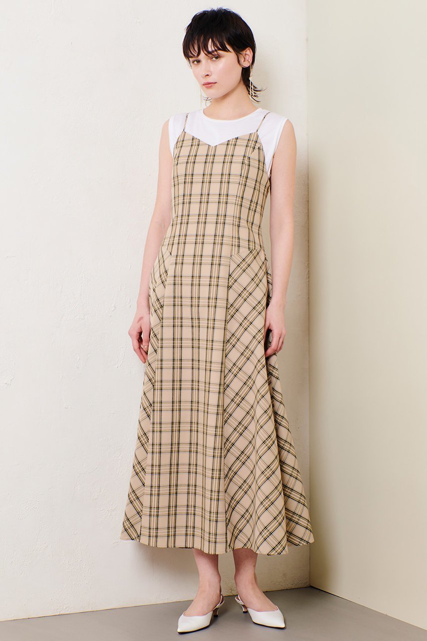 【アルアバイル/allureville】のチェックバックコンシャスキャミワンピース 人気、トレンドファッション・服の通販 founy(ファニー) 　ファッション　Fashion　レディースファッション　Fashion for Women　ワンピース　Dresses　キャミソールワンピース　Camisole Dresses　チュニック　Tunic Tops & Dresses　おすすめ　Recommended / Our Picks　インナー　Innerwear　カーディガン　Cardigan, Knitwear　キャミソール　Camisole, Spaghetti Strap Top　コンパクト　Compact, Small Size　タンク　Tank Top, Sleeveless Top　チェック　Check, Plaid, Tartan　チュニック　Tunic, Long Top　フェミニン　Feminine, Girly　フレア　Flare, Flared　ロング　Long, Long-Length　エレガント 上品　Elegant　羽織　Haori, Light Jacket　other-8|ID: prp329100004499276 ipo3291000000032707555