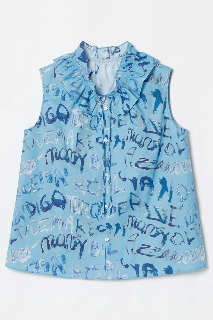 【アルアバイル/allureville】のPUNTOGLIOフリルカラーブラウス インテリア・キッズ・メンズ・レディースファッション・服の通販 founy(ファニー) 　ファッション　Fashion　レディースファッション　WOMEN　トップス・カットソー　Tops/Tshirt　キャミソール / ノースリーブ　No Sleeves　シャツ/ブラウス　Shirts/Blouses　おすすめ　Recommend　イタリア　Italy　カーディガン　Cardigan　ギャザー　Gather　ジャケット　Jacket　デニム　Denim　ノースリーブ　No Sleeve　フェミニン　Feminine　フリル　Frills　プリント　Print　ワイド　Wide　夏　Summer　ブルー|ID: prp329100004499283 ipo3291000000031961393