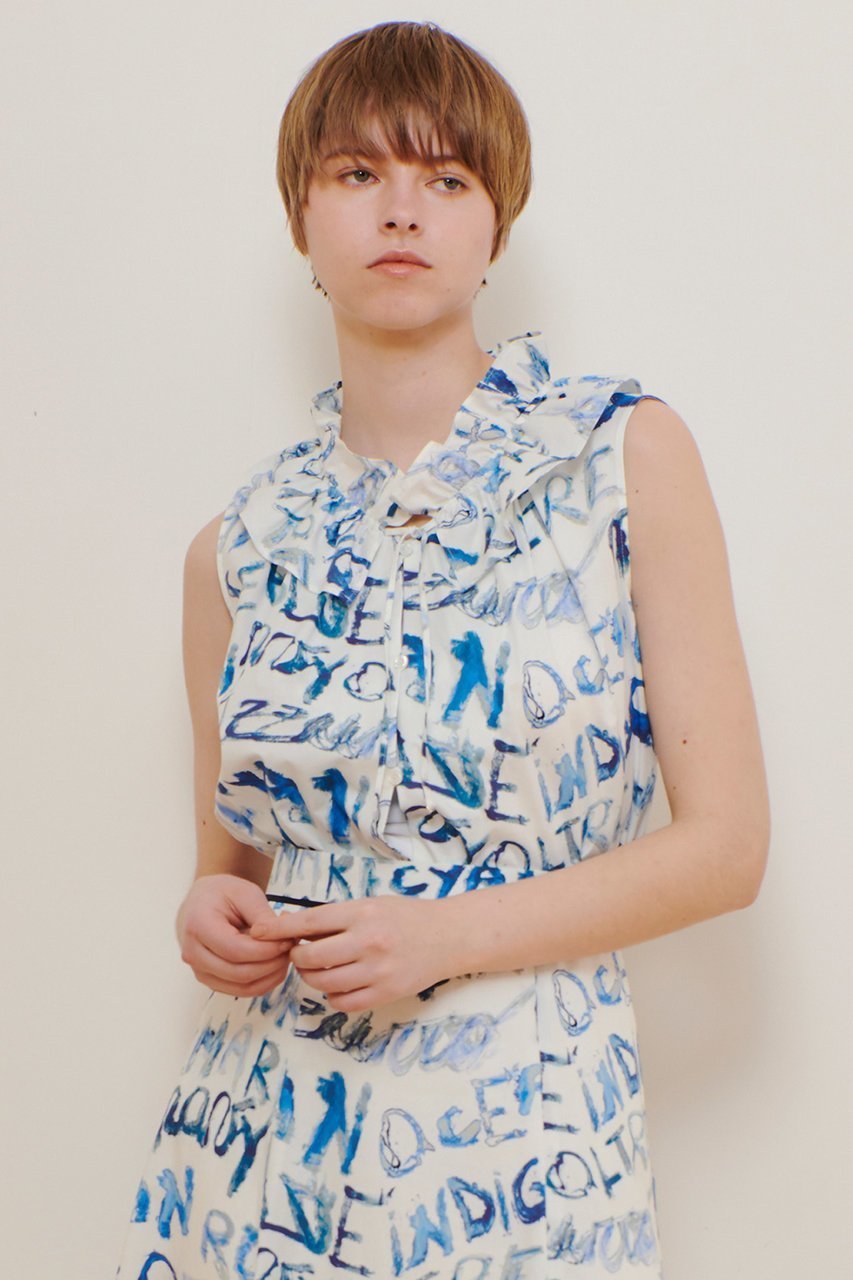 【アルアバイル/allureville】のPUNTOGLIOフリルカラーブラウス 人気、トレンドファッション・服の通販 founy(ファニー) 　ファッション　Fashion　レディースファッション　Fashion for Women　トップス・カットソー　Cut & Sew Tops　キャミソール&ノースリーブ　Camisoles & Sleeveless Tops　シャツ・ブラウス・オフィスカジュアル　Elegant Blouses & Button-Ups　おすすめ　Recommended / Our Picks　イタリア　Italy　カーディガン　Cardigan, Knitwear　ギャザー　Gathered, Ruffled　ジャケット　Jacket, Outerwear　デニム　Denim, Jeans Material　ノースリーブ　Sleeveless, No-Sleeve　フェミニン　Feminine, Girly　フリル　Frill, Ruffle　プリント　Print, Printed Pattern　ワイド　Wide, Wide Fit　夏　Summer　 other-1|ID: prp329100004499283 ipo3291000000032707576