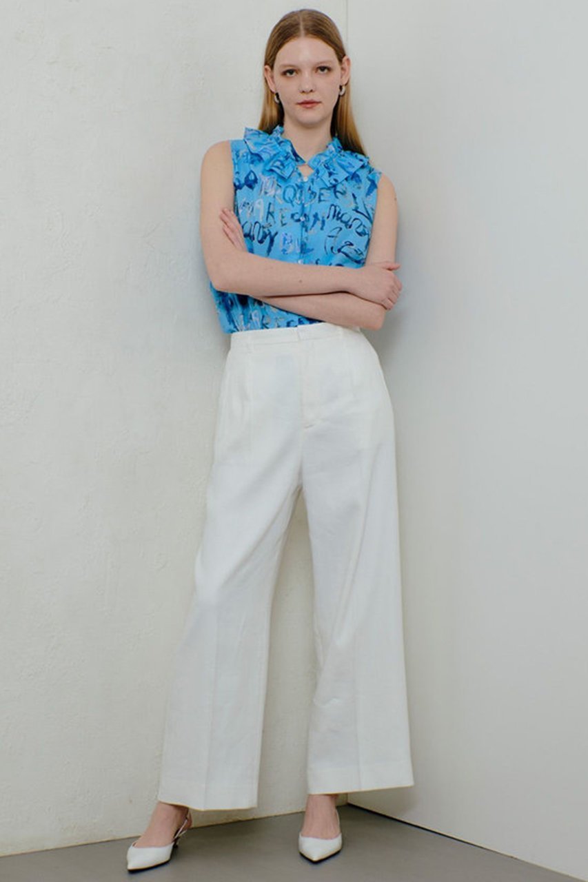 【アルアバイル/allureville】のPUNTOGLIOフリルカラーブラウス 人気、トレンドファッション・服の通販 founy(ファニー) 　ファッション　Fashion　レディースファッション　Fashion for Women　トップス・カットソー　Cut & Sew Tops　キャミソール&ノースリーブ　Camisoles & Sleeveless Tops　シャツ・ブラウス・オフィスカジュアル　Elegant Blouses & Button-Ups　おすすめ　Recommended / Our Picks　イタリア　Italy　カーディガン　Cardigan, Knitwear　ギャザー　Gathered, Ruffled　ジャケット　Jacket, Outerwear　デニム　Denim, Jeans Material　ノースリーブ　Sleeveless, No-Sleeve　フェミニン　Feminine, Girly　フリル　Frill, Ruffle　プリント　Print, Printed Pattern　ワイド　Wide, Wide Fit　夏　Summer　other-7|ID: prp329100004499283 ipo3291000000032707589