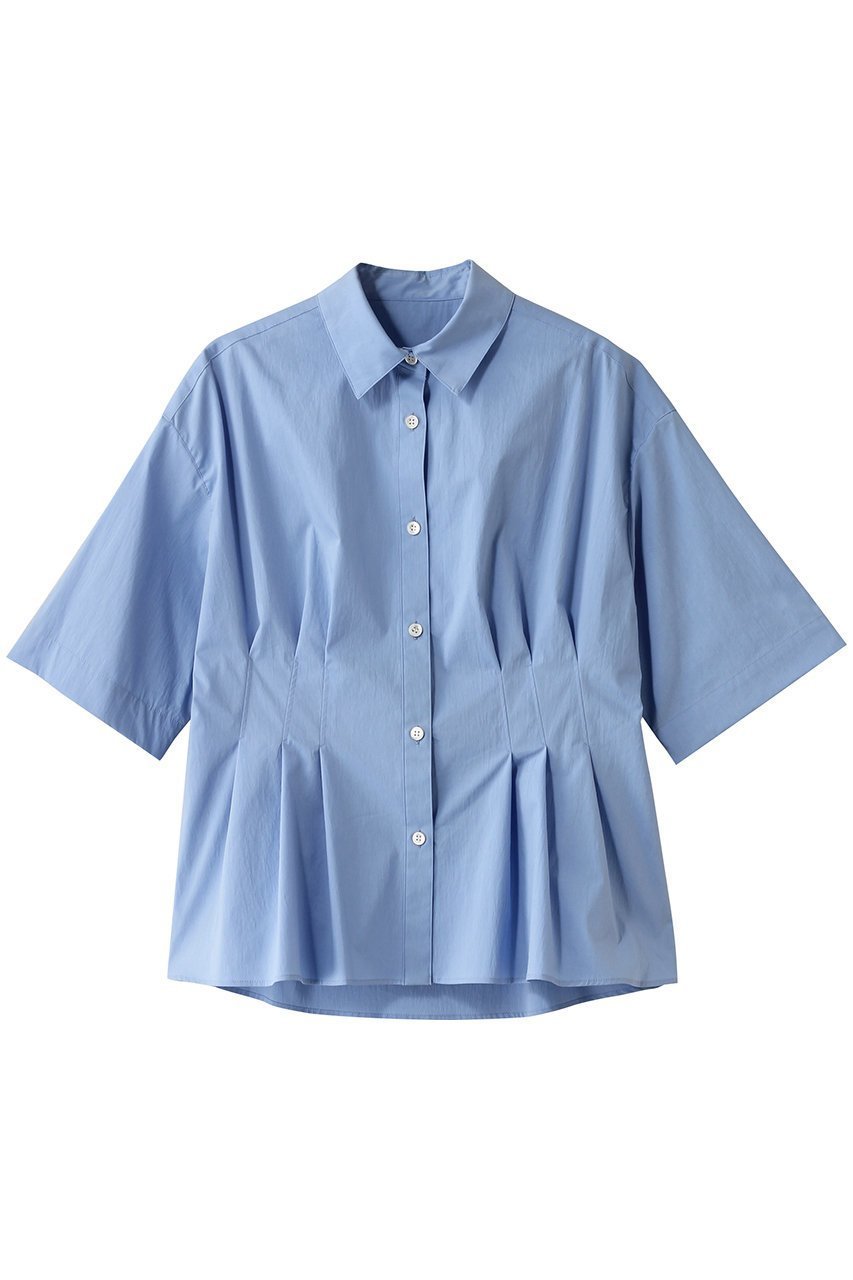 【アルアバイル/allureville】のタイプライタータックペプラムシャツ インテリア・キッズ・メンズ・レディースファッション・服の通販 founy(ファニー) 　ファッション　Fashion　レディースファッション　WOMEN　トップス・カットソー　Tops/Tshirt　シャツ/ブラウス　Shirts/Blouses　シェイプ　Shape　ショート　Short　ストレッチ　Stretch　スリーブ　Sleeve　タイトスカート　Tight Skirt　タイプライター　Typewriter　フォルム　Form　ワイド　Wide　半袖　Short Sleeve　サックス|ID: prp329100004499285 ipo3291000000031987476