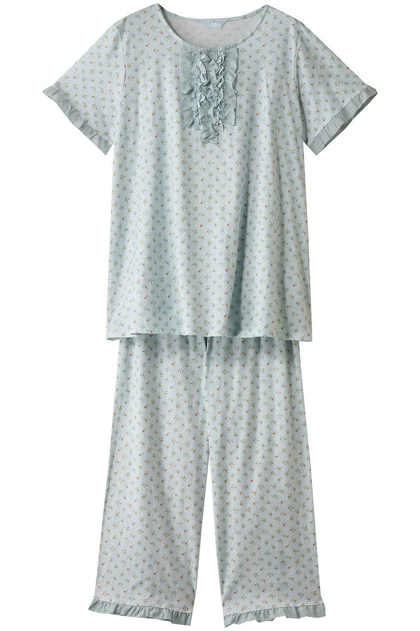 【キッドブルー/KID BLUE】のデニムフラワーPtNパジャマ インテリア・キッズ・メンズ・レディースファッション・服の通販 founy(ファニー) 　ファッション　Fashion　レディースファッション　WOMEN　デニム　Denim　パジャマ　Pajamas　フェミニン　Feminine　フラワー　Flower　フリル　Frills　プリント　Print　サックス|ID: prp329100004499297 ipo3291000000031742373