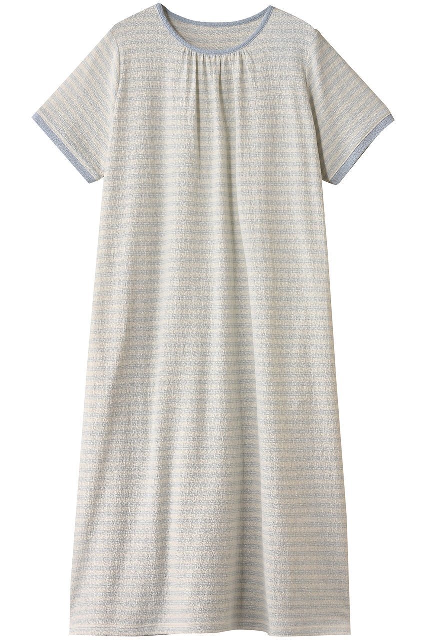 【キッドブルー/KID BLUE】の梨地JQワンピース インテリア・キッズ・メンズ・レディースファッション・服の通販 founy(ファニー) 　ファッション　Fashion　レディースファッション　Fashion for Women　ワンピース　Dresses　ジャカード／ジャガード　Jacquard, Woven Pattern　パジャマ　Pajamas, Sleepwear　ボーダー　Border, Stripe　リラックス　Relax, Relaxed Fit　エレガント 上品　Elegant　旅行　Travel　アイボリー|ID: prp329100004499298 ipo3291000000032833729
