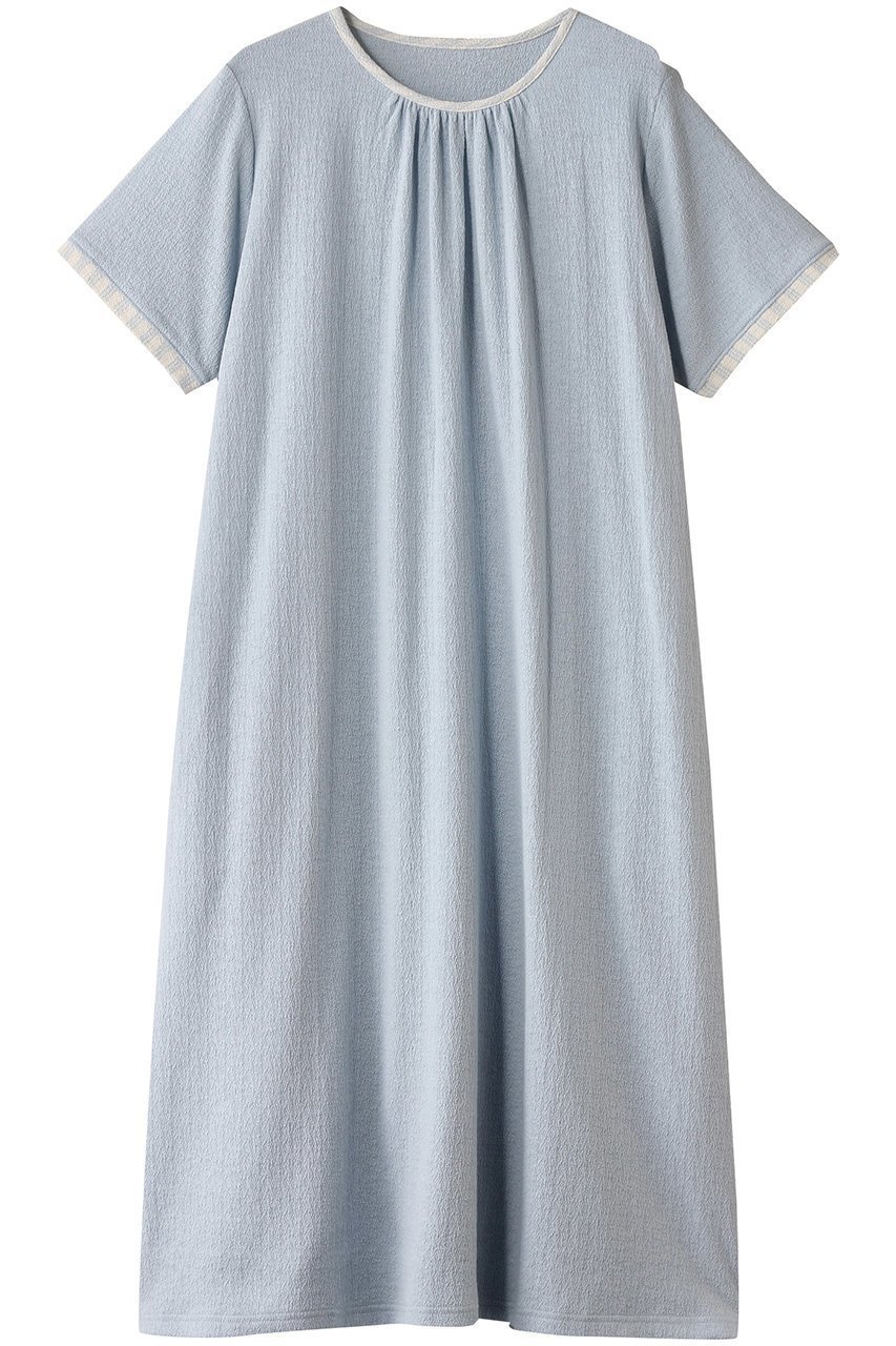【キッドブルー/KID BLUE】の梨地JQワンピース インテリア・キッズ・メンズ・レディースファッション・服の通販 founy(ファニー) 　ファッション　Fashion　レディースファッション　Fashion for Women　ワンピース　Dresses　ジャカード／ジャガード　Jacquard, Woven Pattern　パジャマ　Pajamas, Sleepwear　ボーダー　Border, Stripe　リラックス　Relax, Relaxed Fit　エレガント 上品　Elegant　旅行　Travel　サックス|ID: prp329100004499298 ipo3291000000032833730