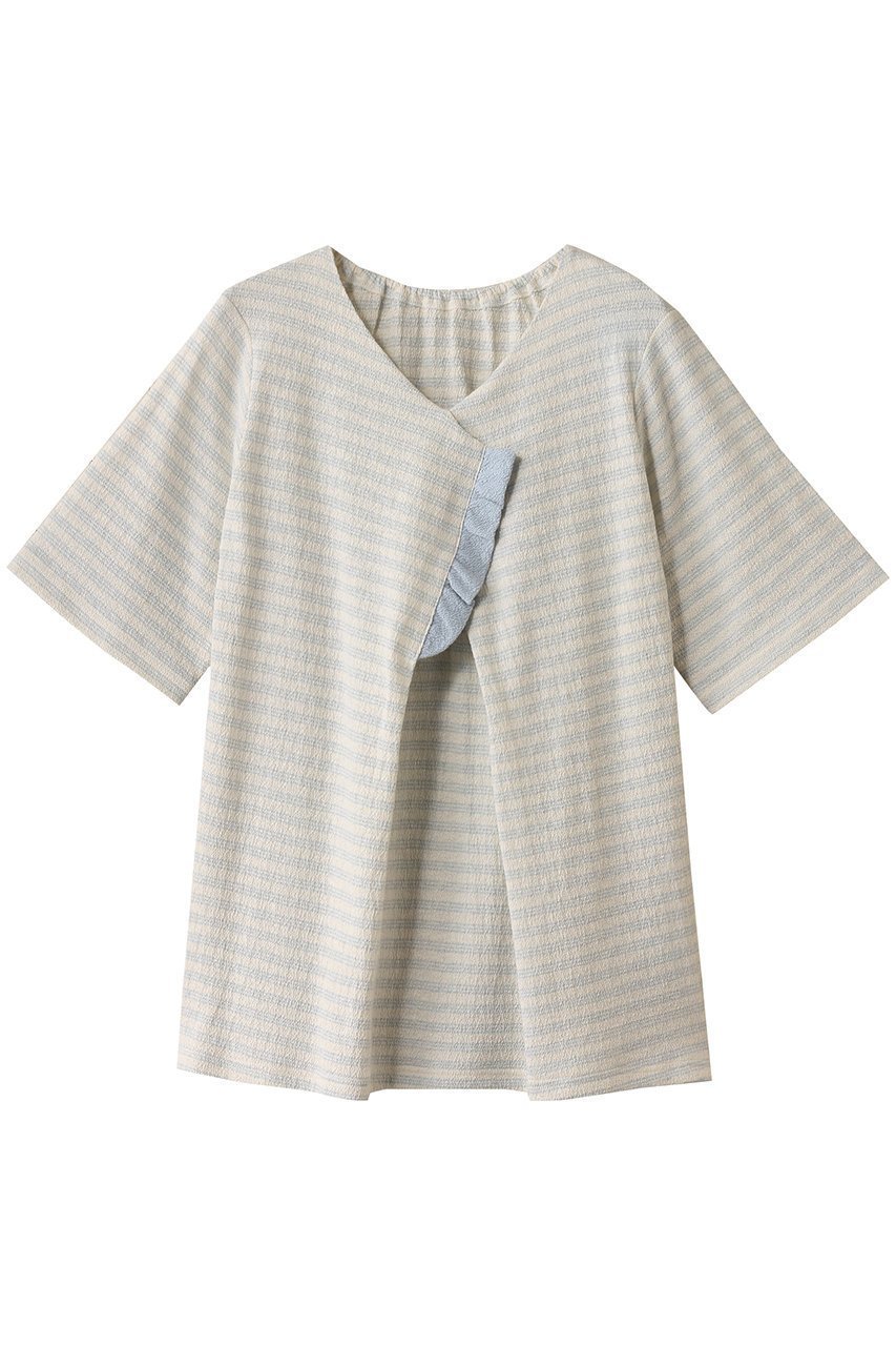 【キッドブルー/KID BLUE】の梨地JQトップス インテリア・キッズ・メンズ・レディースファッション・服の通販 founy(ファニー) 　ファッション　Fashion　レディースファッション　WOMEN　トップス・カットソー　Tops/Tshirt　おすすめ　Recommend　お家時間・ステイホーム　Home Time/Stay Home　セットアップ　Set Up　パジャマ　Pajamas　フリル　Frills　フロント　Front　リラックス　Relax　NEW・新作・新着・新入荷　New Arrivals　アイボリー|ID: prp329100004499300 ipo3291000000031742394