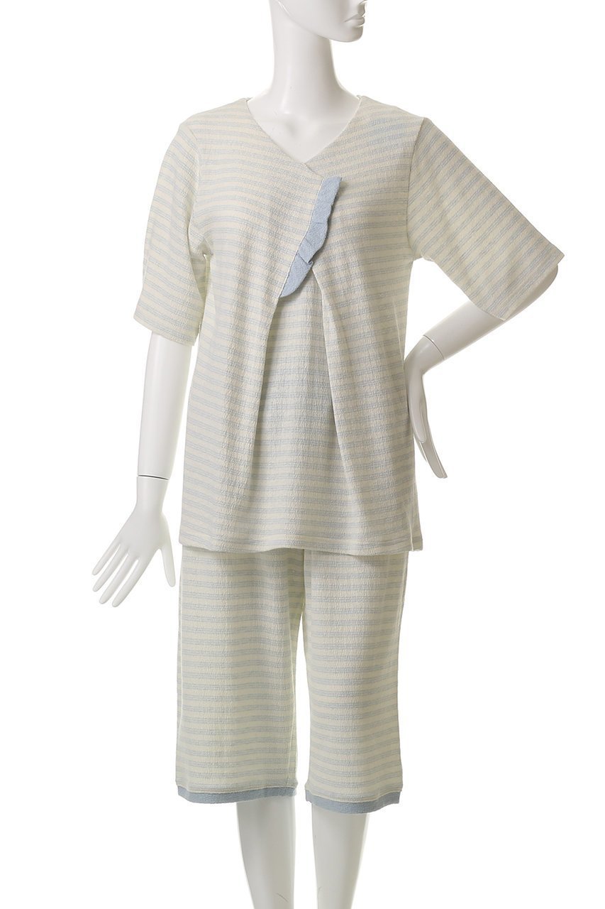 【キッドブルー/KID BLUE】の梨地JQトップス 人気、トレンドファッション・服の通販 founy(ファニー) 　ファッション　Fashion　レディースファッション　Fashion for Women　トップス・カットソー　Cut & Sew Tops　おすすめ　Recommended / Our Picks　お家時間・ステイホーム　Stay Home / At Home　セットアップ　Set-Up, Coordinated Outfit　パジャマ　Pajamas, Sleepwear　フリル　Frill, Ruffle　フロント　Front, Front Design　リラックス　Relax, Relaxed Fit　other-2|ID: prp329100004499300 ipo3291000000032833738