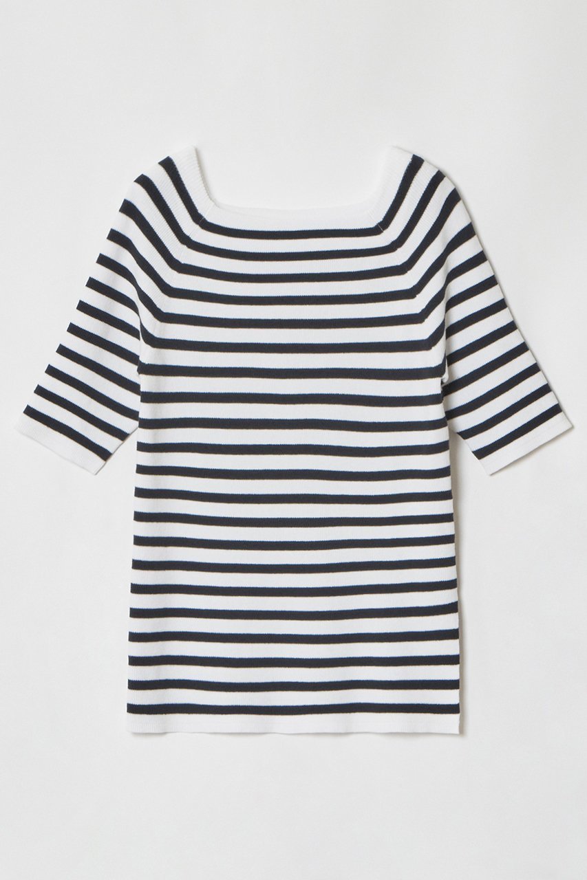【アルアバイル/allureville】の2WAY ネック5分袖プルオーバー インテリア・キッズ・メンズ・レディースファッション・服の通販 founy(ファニー) 　ファッション　Fashion　レディースファッション　Fashion for Women　トップス・カットソー　Cut & Sew Tops　ニット　Knit Tops & Sweaters　カジュアルプルオーバー・ニットトップス　Pullovers & Knit Tops / Casual Pullovers　グラフィック　Graphic, Graphic Design　ボトム　Bottoms, Lower Wear　夏　Summer　春　Spring　ネイビー①|ID: prp329100004500657 ipo3291000000032810546