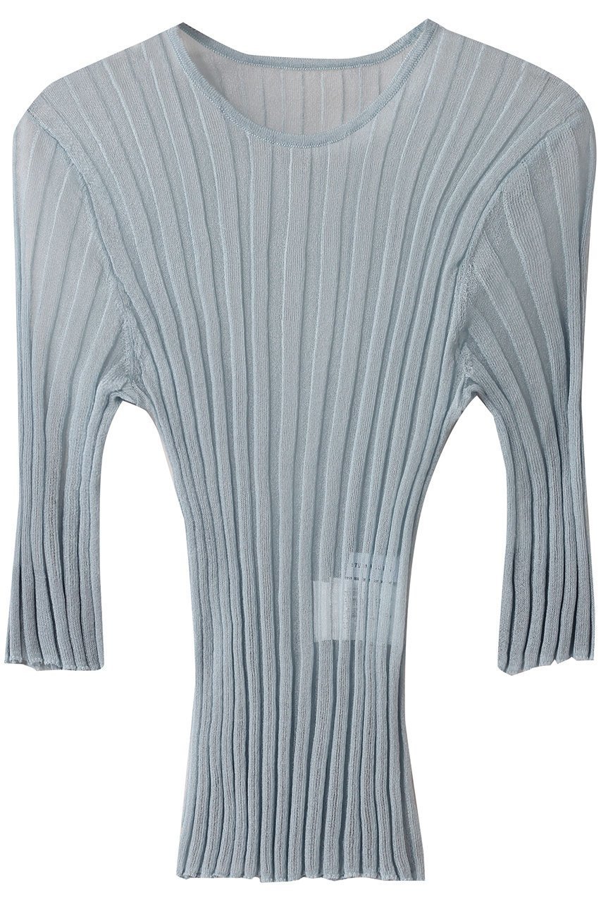 【スタニングルアー/STUNNING LURE】のrシアーリブニットTシャツ インテリア・キッズ・メンズ・レディースファッション・服の通販 founy(ファニー) 　ファッション　Fashion　レディースファッション　Fashion for Women　トップス・カットソー　Cut & Sew Tops　ニット　Knit Tops & Sweaters　シャツ・ブラウス・オフィスカジュアル　Elegant Blouses & Button-Ups　ロングTシャツ・Tシャツ　Longline T-Shirts & Tees　カジュアルプルオーバー・ニットトップス　Pullovers & Knit Tops / Casual Pullovers　シアー　Sheer, See-Through　シンプル　Simple, Minimal　ライトブルー|ID: prp329100004503128 ipo3291000000035639025