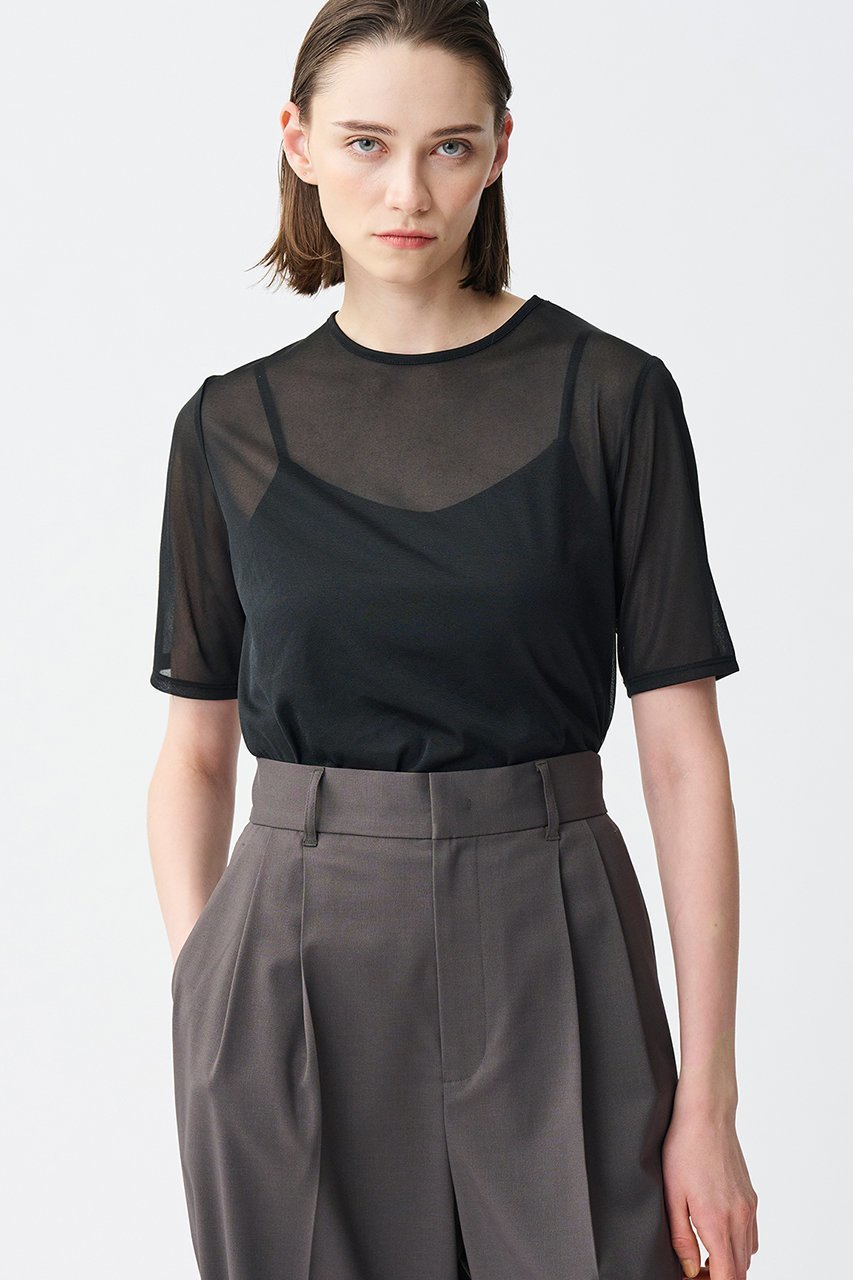 【アンクレイヴ/uncrave】のトリコットシフォン /ハーフスリーブカットソー 人気、トレンドファッション・服の通販 founy(ファニー) 　ファッション　Fashion　レディースファッション　Fashion for Women　トップス・カットソー　Cut & Sew Tops　シャツ・ブラウス・オフィスカジュアル　Elegant Blouses & Button-Ups　ロングTシャツ・Tシャツ　Longline T-Shirts & Tees　カットソー・ベーシックTシャツ　Cut-and-Sewn Tops / Stretch Tees & Basics　インナー　Innerwear　キャミソール　Camisole, Spaghetti Strap Top　コンパクト　Compact, Small Size　サロペット　Overalls, Salopette　シアー　Sheer, See-Through　シフォン　Chiffon, Lightweight Fabric　ショート　Short, Short Length　スリーブ　Sleeve, Long Sleeve / Short Sleeve　再入荷　Restock / Back in Stock　other-6|ID: prp329100004503196 ipo3291000000032846087