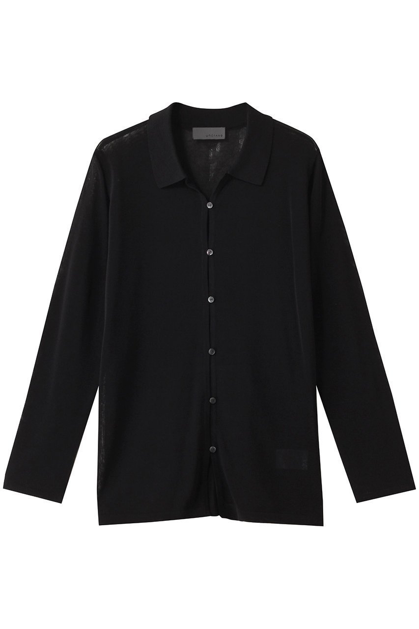 【アンクレイヴ/uncrave】のシアーコットン /ポロニット インテリア・キッズ・メンズ・レディースファッション・服の通販 founy(ファニー) 　ファッション　Fashion　レディースファッション　Fashion for Women　トップス・カットソー　Cut & Sew Tops　ニット　Knit Tops & Sweaters　カジュアルプルオーバー・ニットトップス　Pullovers & Knit Tops / Casual Pullovers　カーディガン　Cardigan, Knitwear　シアー　Sheer, See-Through　シルク　Silk, 100% Silk　ストレート　Straight, Straight Cut　フロント　Front, Front Design　エレガント 上品　Elegant　夏　Summer　ブラック|ID: prp329100004504484 ipo3291000000032923126