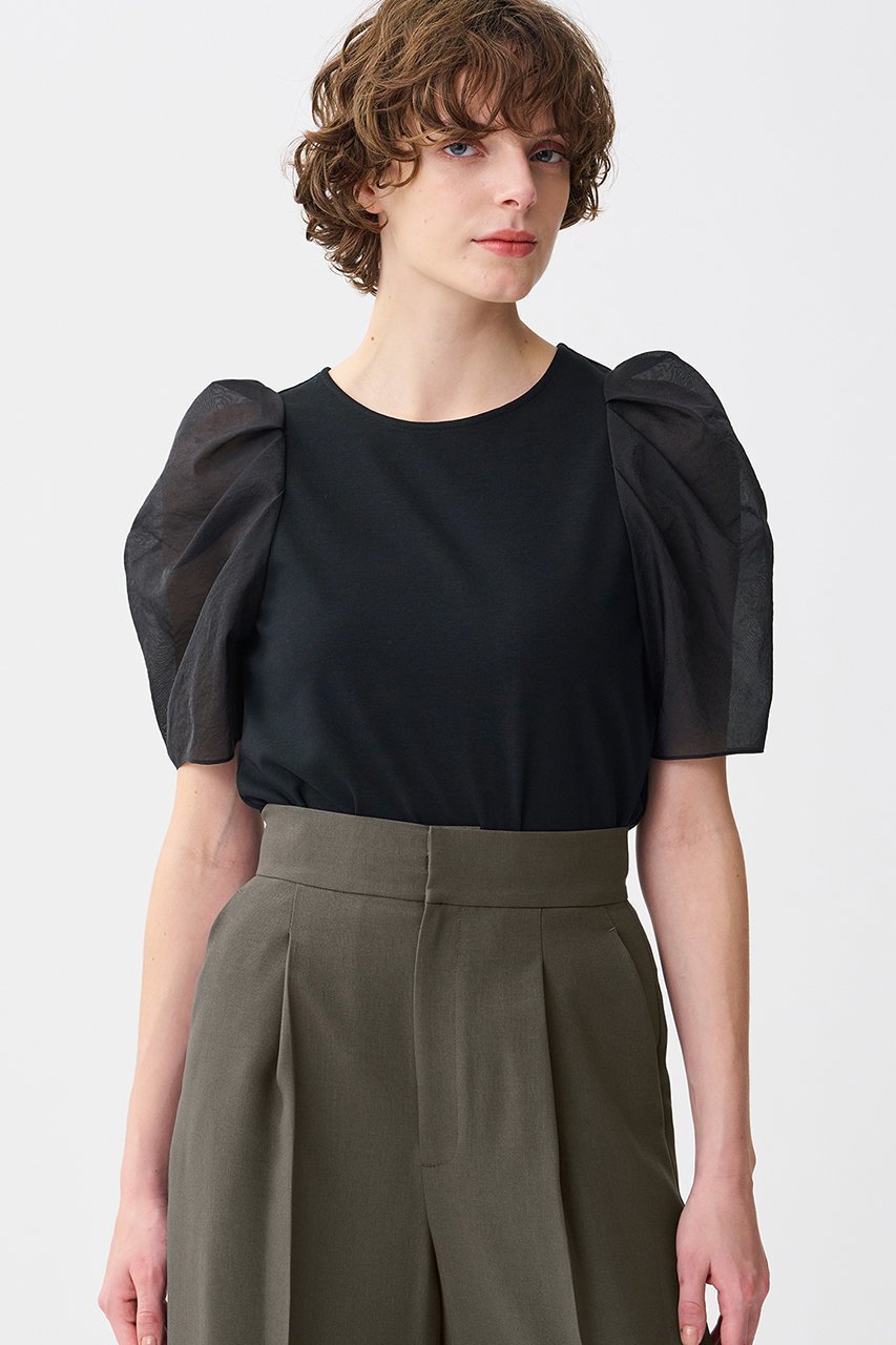 【アンクレイヴ/uncrave】のダブルフェイスジャージー /オーガンジーコンビトップス 人気、トレンドファッション・服の通販 founy(ファニー) 　ファッション　Fashion　レディースファッション　Fashion for Women　トップス・カットソー　Cut & Sew Tops　シャツ・ブラウス・オフィスカジュアル　Elegant Blouses & Button-Ups　ロングTシャツ・Tシャツ　Longline T-Shirts & Tees　カットソー・ベーシックTシャツ　Cut-and-Sewn Tops / Stretch Tees & Basics　なめらか　Smooth, Silky Texture　コンシャス　Conscious, Bodycon　シアー　Sheer, See-Through　ショート　Short, Short Length　スリーブ　Sleeve, Long Sleeve / Short Sleeve　フェミニン　Feminine, Girly　再入荷　Restock / Back in Stock　夏　Summer　other-8|ID: prp329100004504490 ipo3291000000032846564