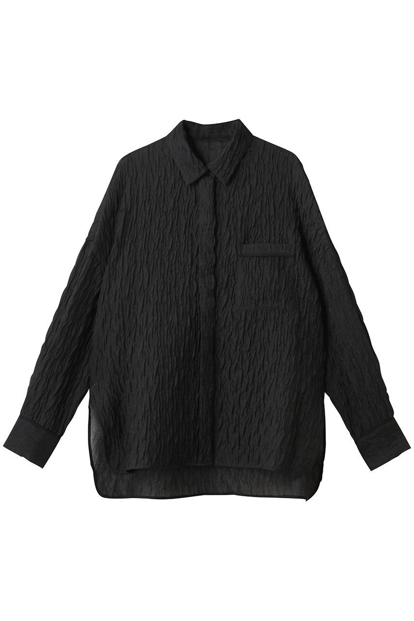 【アンクレイヴ/uncrave】のシアー ジャガード シャツ インテリア・キッズ・メンズ・レディースファッション・服の通販 founy(ファニー) 　ファッション　Fashion　レディースファッション　Fashion for Women　トップス・カットソー　Cut & Sew Tops　シャツ・ブラウス・オフィスカジュアル　Elegant Blouses & Button-Ups　エアリー　Airy Texture　カフス　Cuff Design　シアー　Sheer, See-Through　ジャカード／ジャガード　Jacquard, Woven Pattern　スリーブ　Sleeve, Long Sleeve / Short Sleeve　ポケット　Pocket, Pocket Detail　ロング　Long, Long-Length　ブラック|ID: prp329100004504506 ipo3291000000032814459