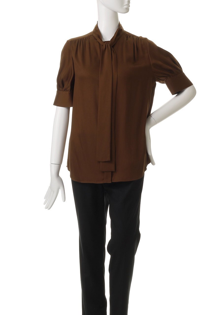 【エムフィル/M Fil】のシルキーキュプラサテン ハーフスリーブボウタイブラウス 人気、トレンドファッション・服の通販 founy(ファニー) 　ファッション　Fashion　レディースファッション　Fashion for Women　トップス・カットソー　Cut & Sew Tops　シャツ・ブラウス・オフィスカジュアル　Elegant Blouses & Button-Ups　ショート　Short, Short Length　スリーブ　Sleeve, Long Sleeve / Short Sleeve　エレガント 上品　Elegant　other-2|ID: prp329100004504527 ipo3291000000032907907