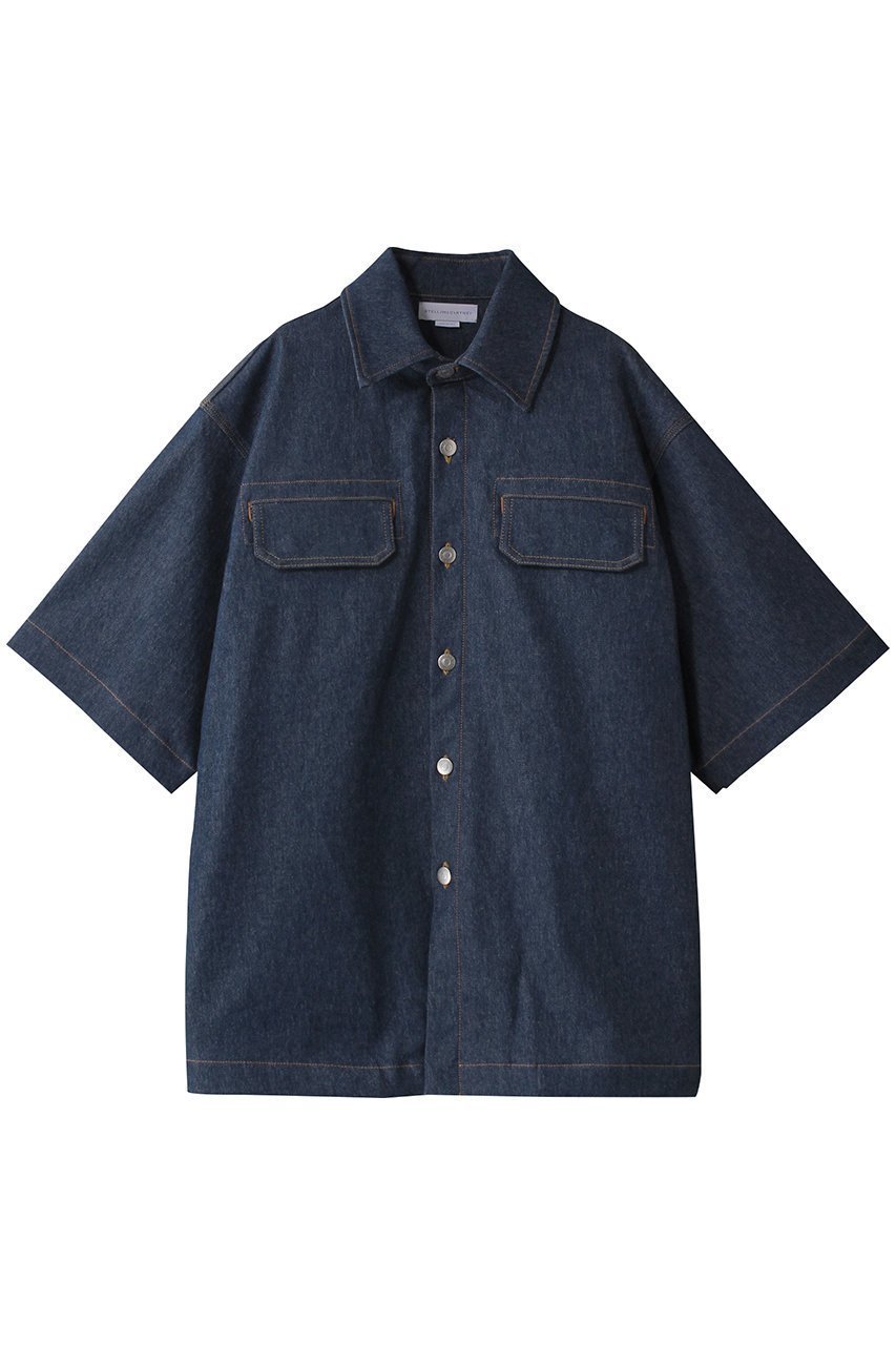 【ステラ マッカートニー/STELLA McCARTNEY】のデニムショートスリーブオーバーシャツ 人気、トレンドファッション・服の通販 founy(ファニー) 　ファッション　Fashion　レディースファッション　Fashion for Women　トップス・カットソー　Cut & Sew Tops　シャツ・ブラウス・オフィスカジュアル　Elegant Blouses & Button-Ups　おすすめ　Recommended / Our Picks　ショート　Short, Short Length　スリーブ　Sleeve, Long Sleeve / Short Sleeve　セットアップ　Set-Up, Coordinated Outfit　デニム　Denim, Jeans Material　フレア　Flare, Flared　定番　Standard, Basic Item　 other-1|ID: prp329100004504547 ipo3291000000032907919
