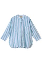 【エスゼット ブロックプリント/SZ Blockprints】のGURU TOP THICK STRIPE ノーカラーシャツ ライトブルー|ID:prp329100004504571