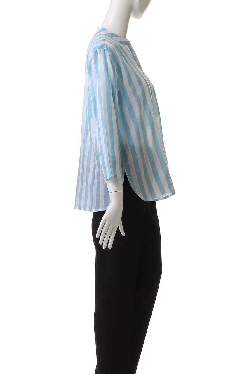 【エスゼット ブロックプリント/SZ Blockprints】のGURU TOP THICK STRIPE ノーカラーシャツ 人気、トレンドファッション・服の通販 founy(ファニー) 　ファッション　Fashion　レディースファッション　Fashion for Women　トップス・カットソー　Cut & Sew Tops　シャツ・ブラウス・オフィスカジュアル　Elegant Blouses & Button-Ups　ストライプ　Stripe, Striped Pattern　スリーブ　Sleeve, Long Sleeve / Short Sleeve　センター　Center, Center Line　デニム　Denim, Jeans Material　フレア　Flare, Flared　ボトム　Bottoms, Lower Wear　ロング　Long, Long-Length　ワイド　Wide, Wide Fit　定番　Standard, Basic Item　春　Spring　other-3|ID: prp329100004504571 ipo3291000000032909413